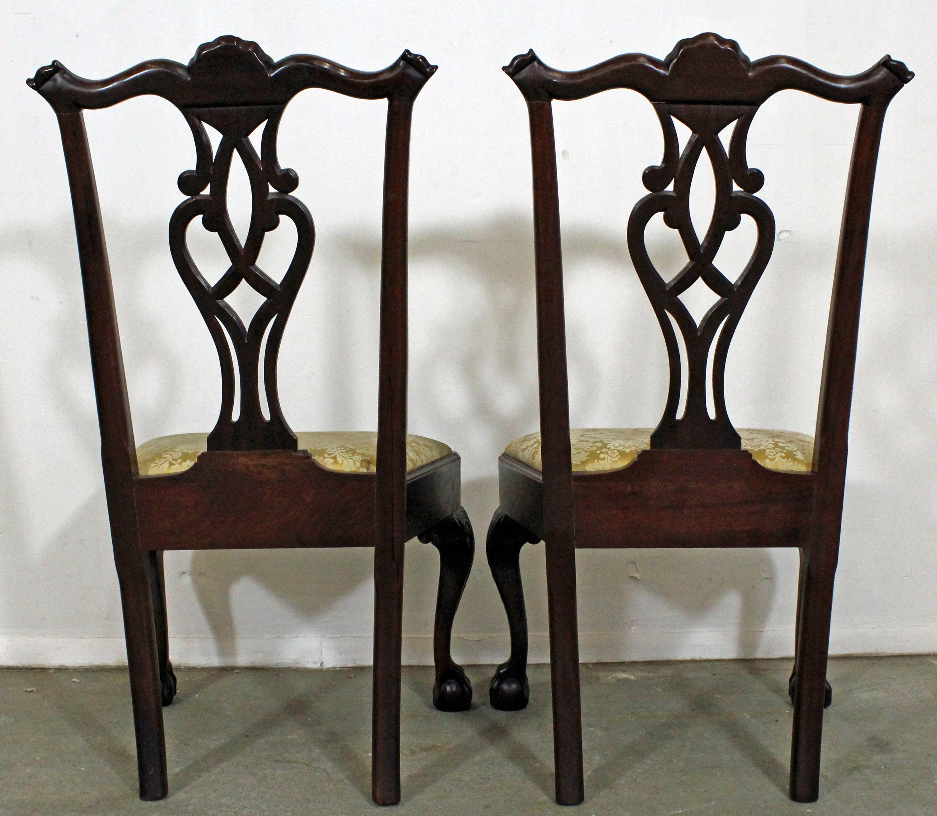 Pair of Chippendale Ball and Claw Mahogany Dining Chairs In Good Condition In Wilmington, DE