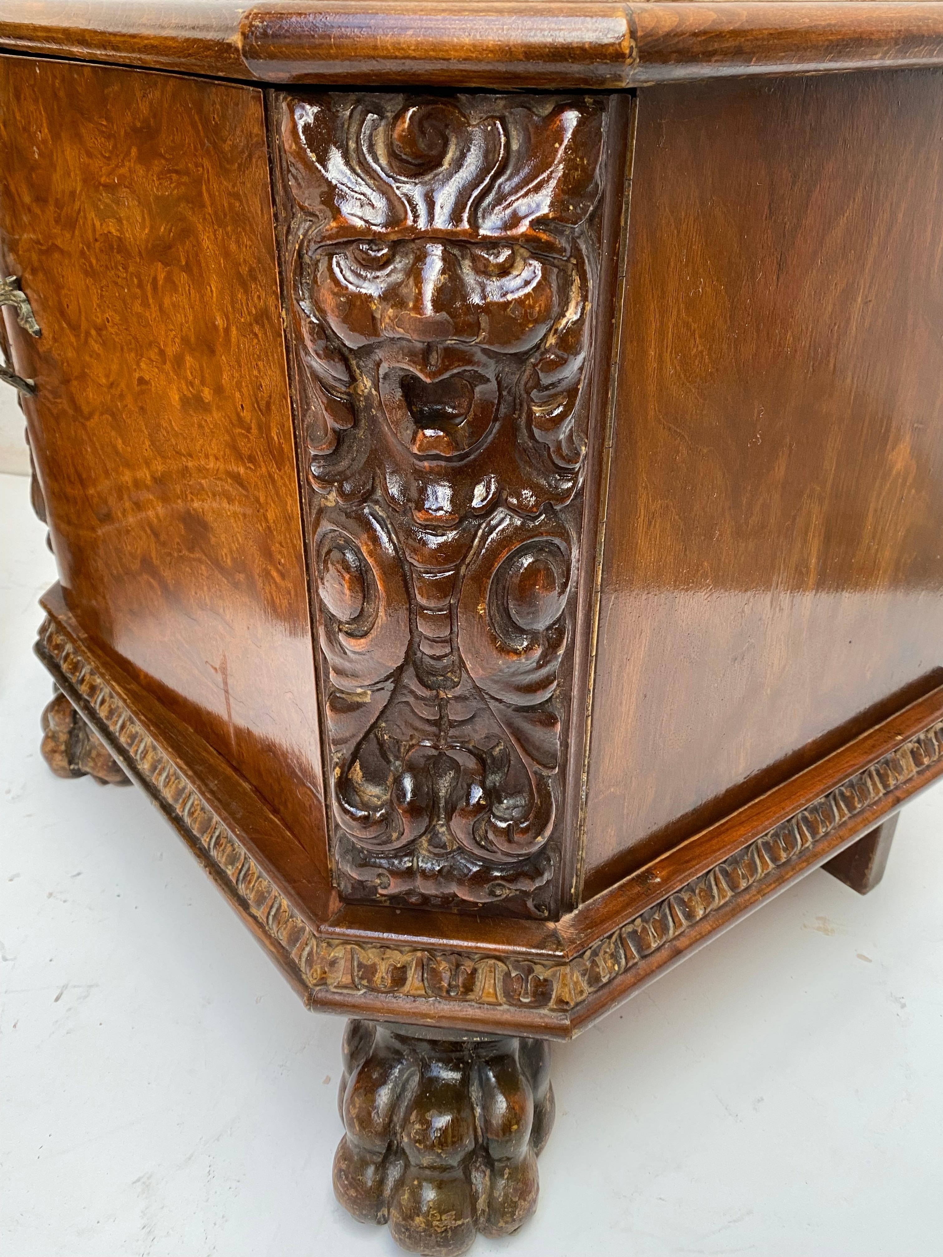 Brass Pair of Chippendale Baroque Style Night Stands with Lion Claw Feet Carved Walnut For Sale