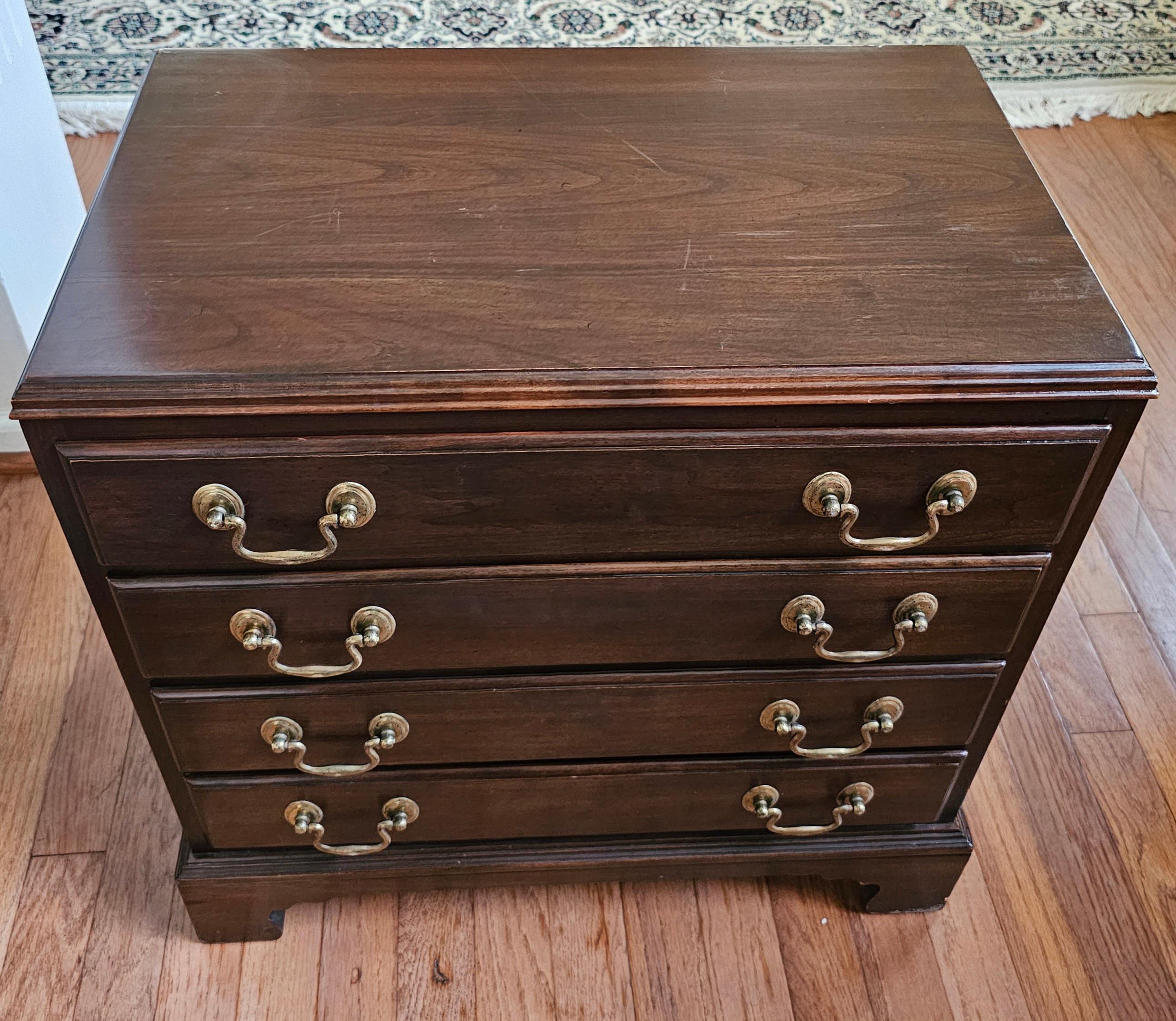 Brass Pair of Chippendale Cherry Small Chest of Drawers / Nightstands For Sale
