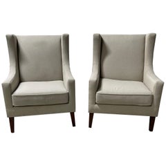 Pair of Chippendale Club Chairs in Neutral Linen & Down Cushions, 21st Century