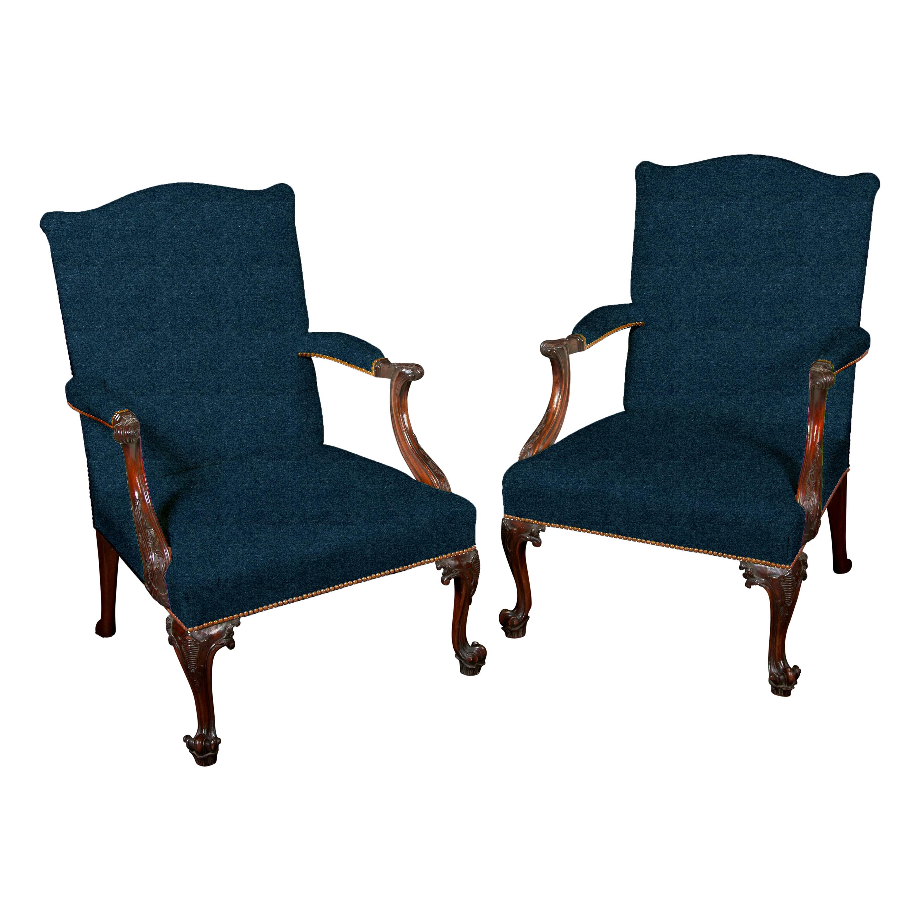 Pair of Chippendale Gainsborough Armchairs For Sale