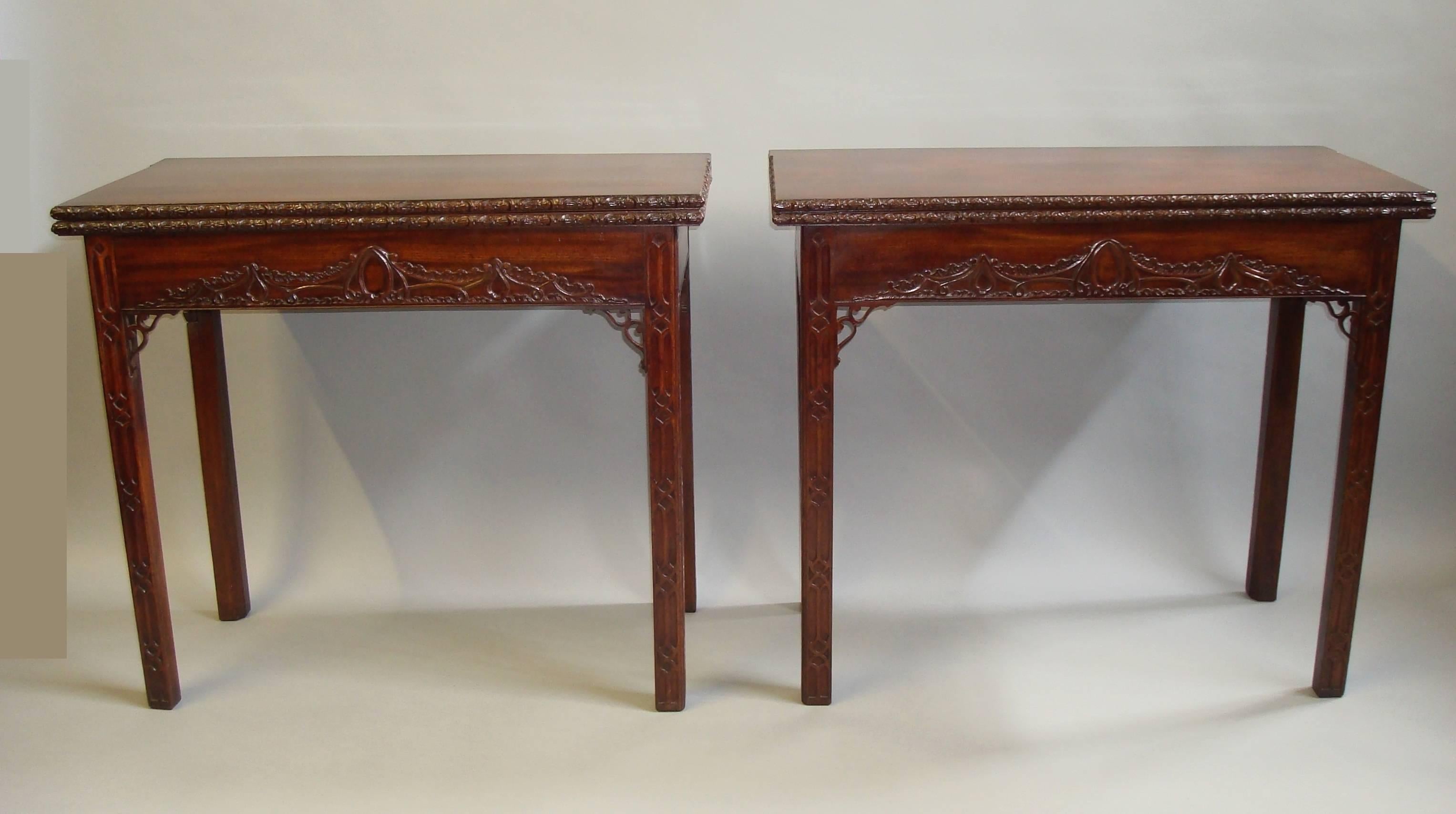 Pair of Chippendale George III Mahogany Tea Table and Card Table For Sale 6