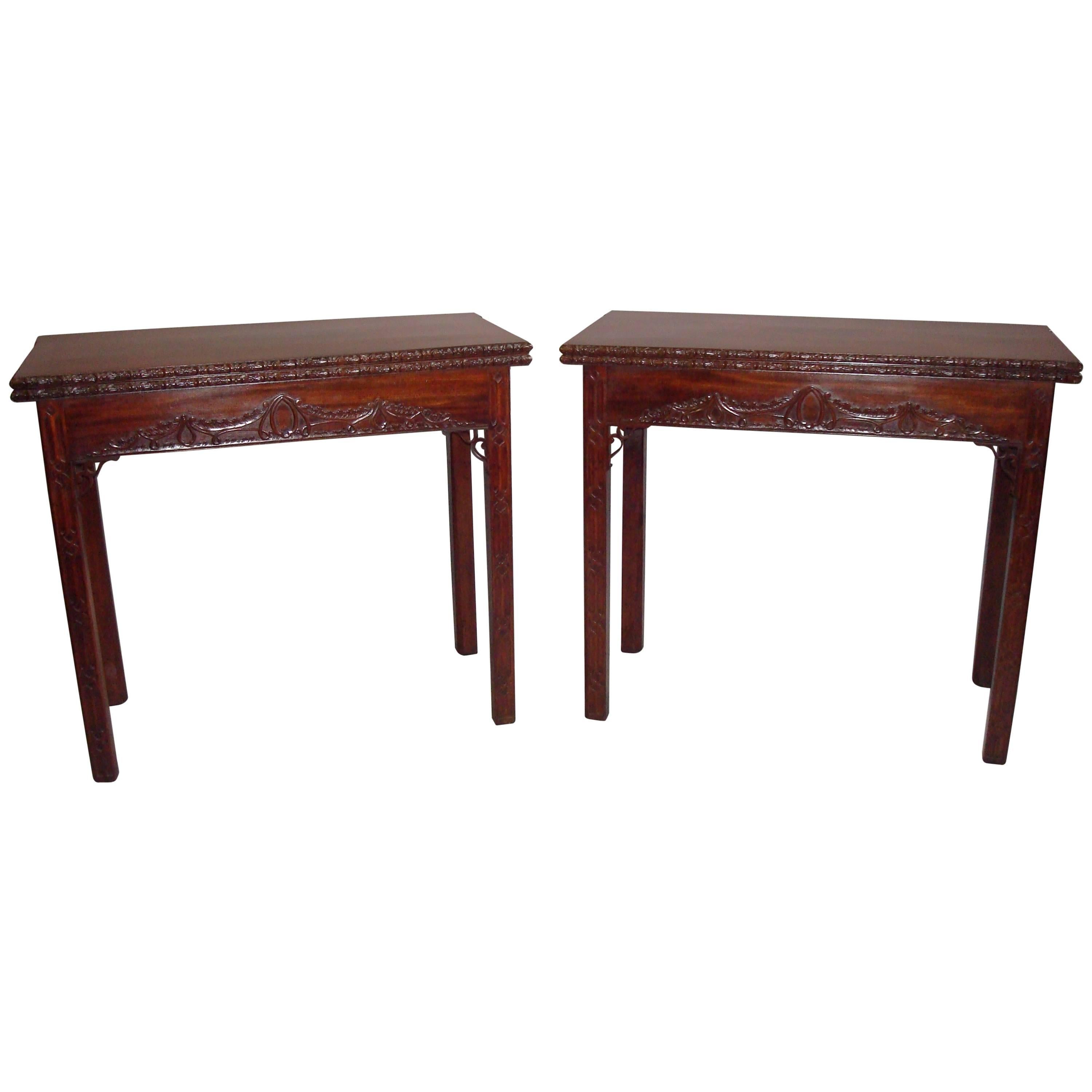 Pair of Chippendale George III Mahogany Tea Table and Card Table For Sale