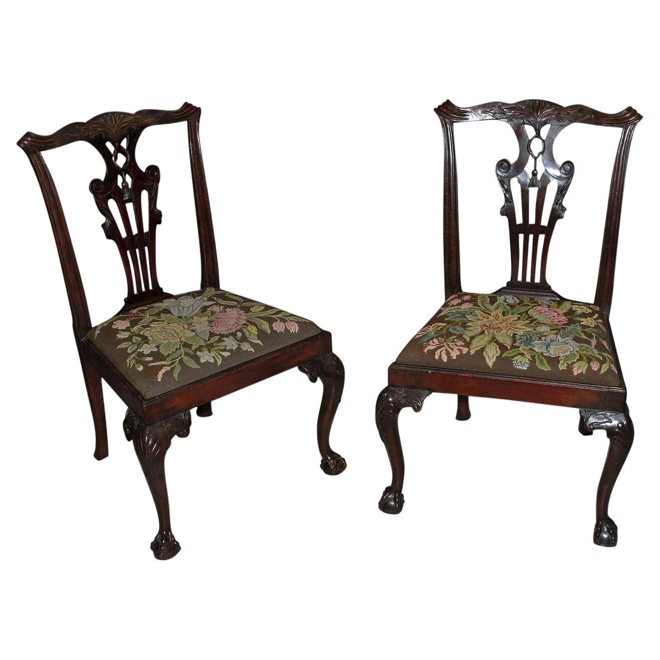 Pair of Chippendale Mahogany Side Chairs For Sale