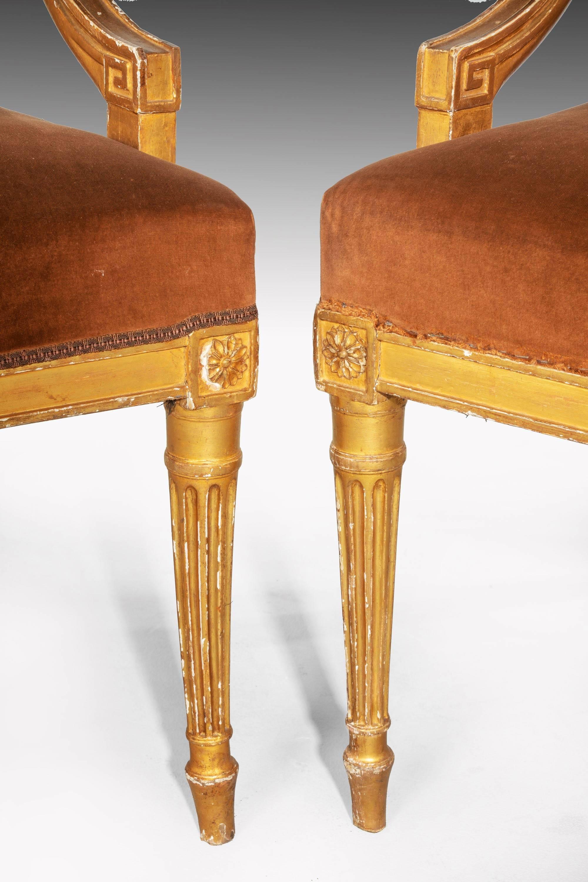 English Pair of Chippendale Period Giltwood Elbow Chairs