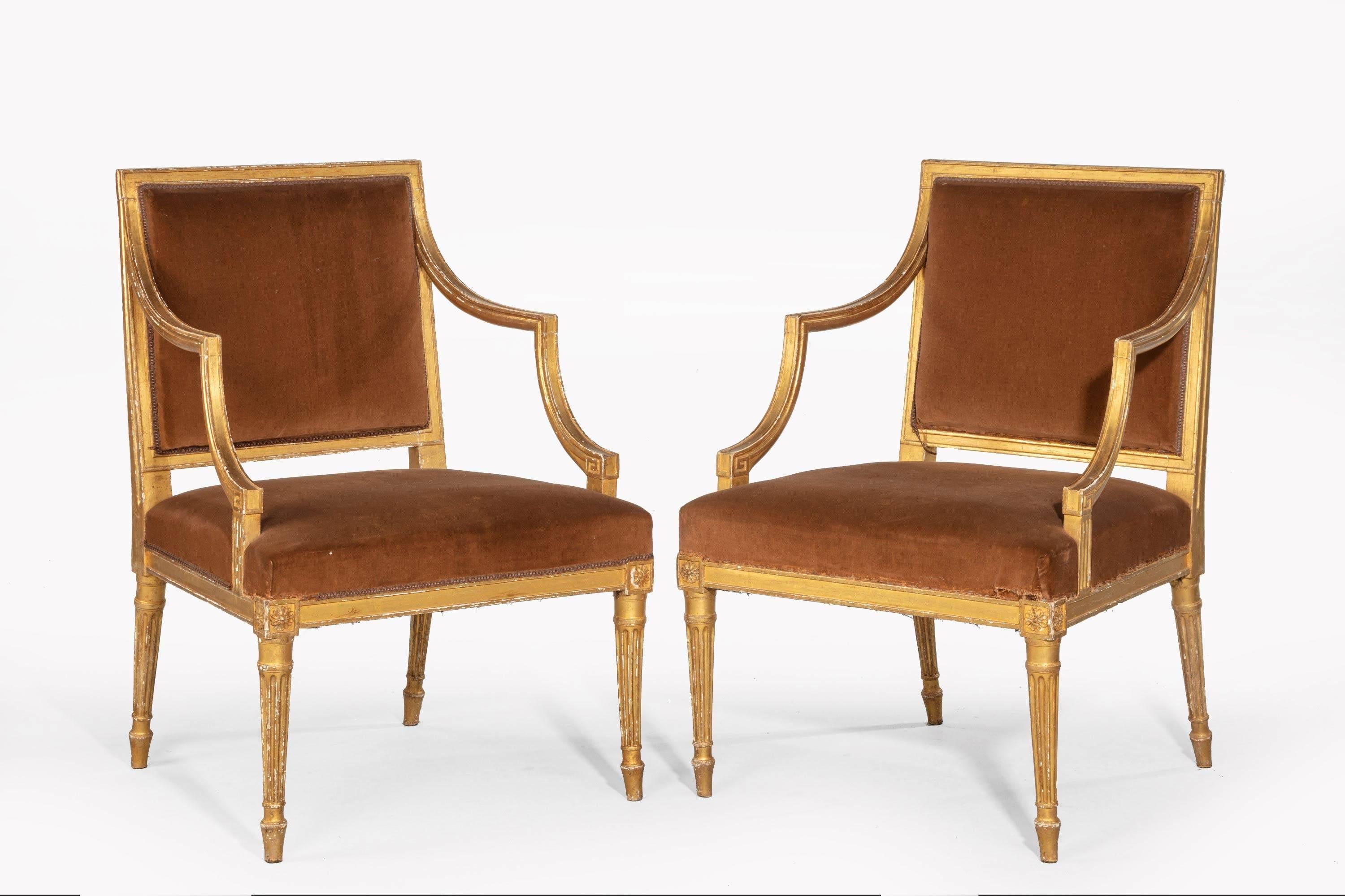 Pair of Chippendale Period Giltwood Elbow Chairs In Good Condition In Peterborough, Northamptonshire