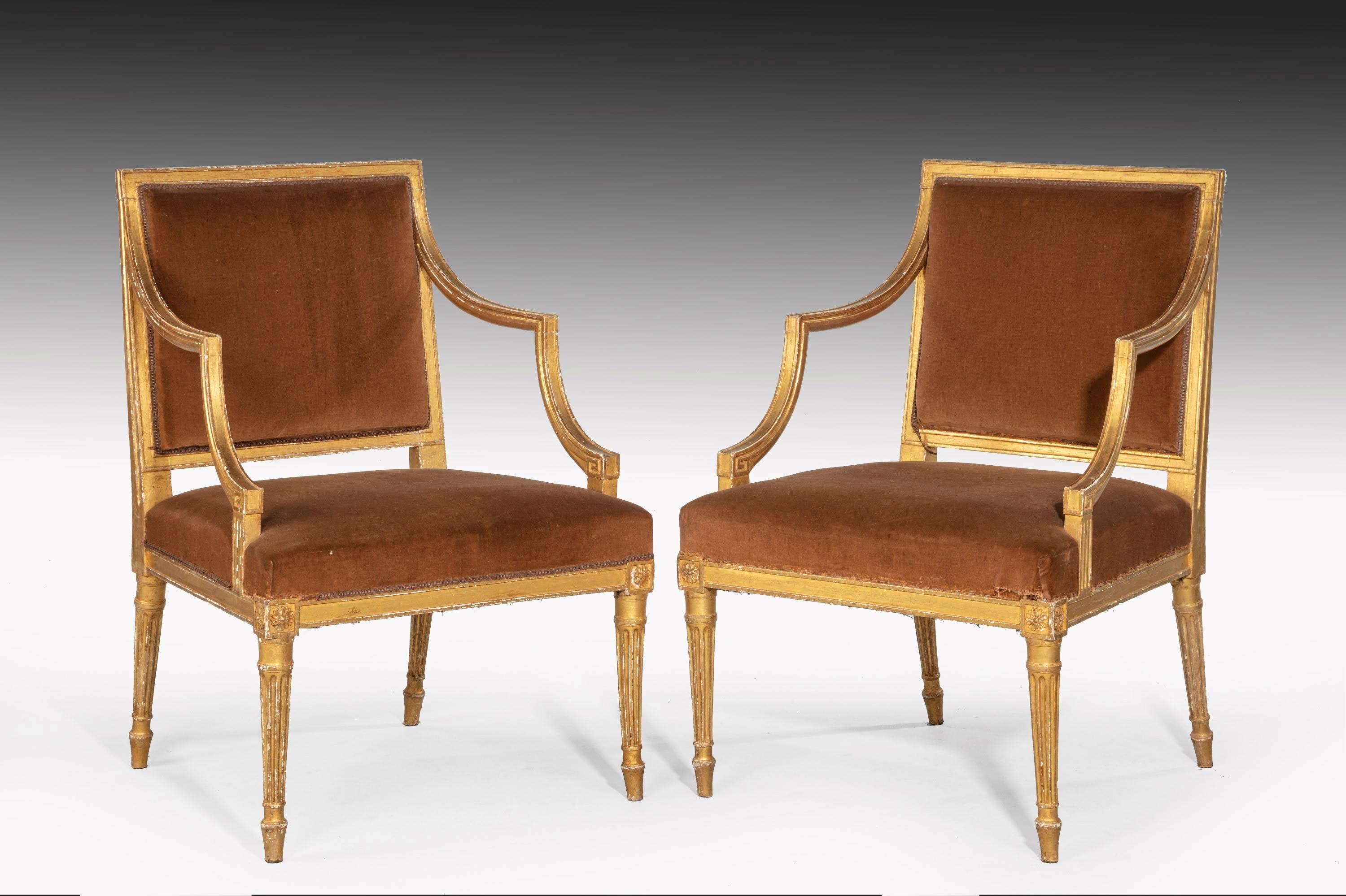 Pair of Chippendale Period Giltwood Elbow Chairs 1