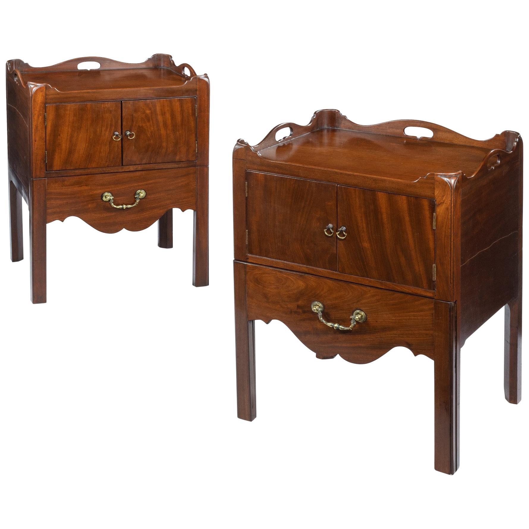 Pair of Chippendale Period Mahogany Tray Top Commodes