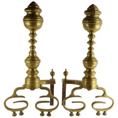 Pair of Chippendale Revival Brass Andirons