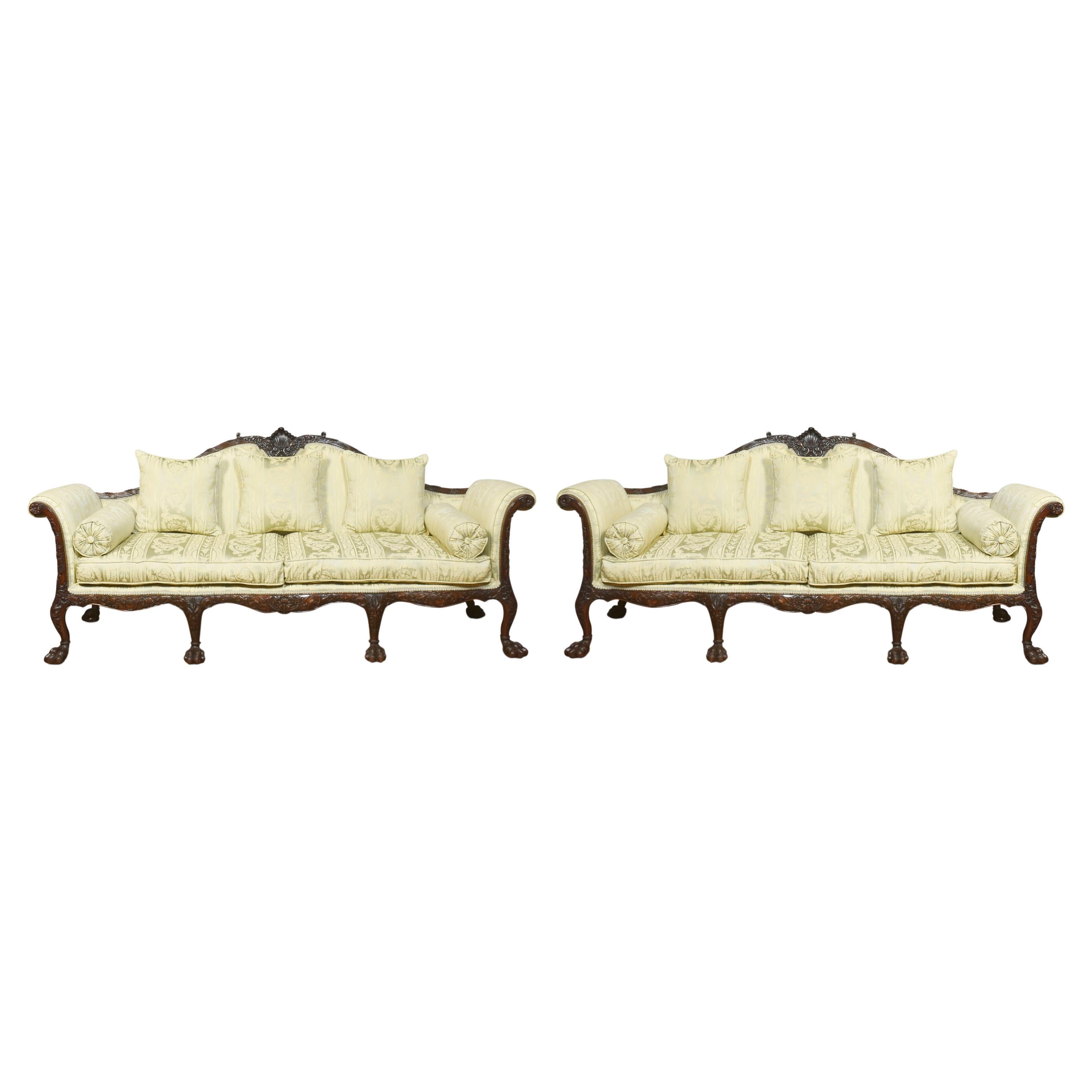 Pair of Chippendale Revival Settees For Sale
