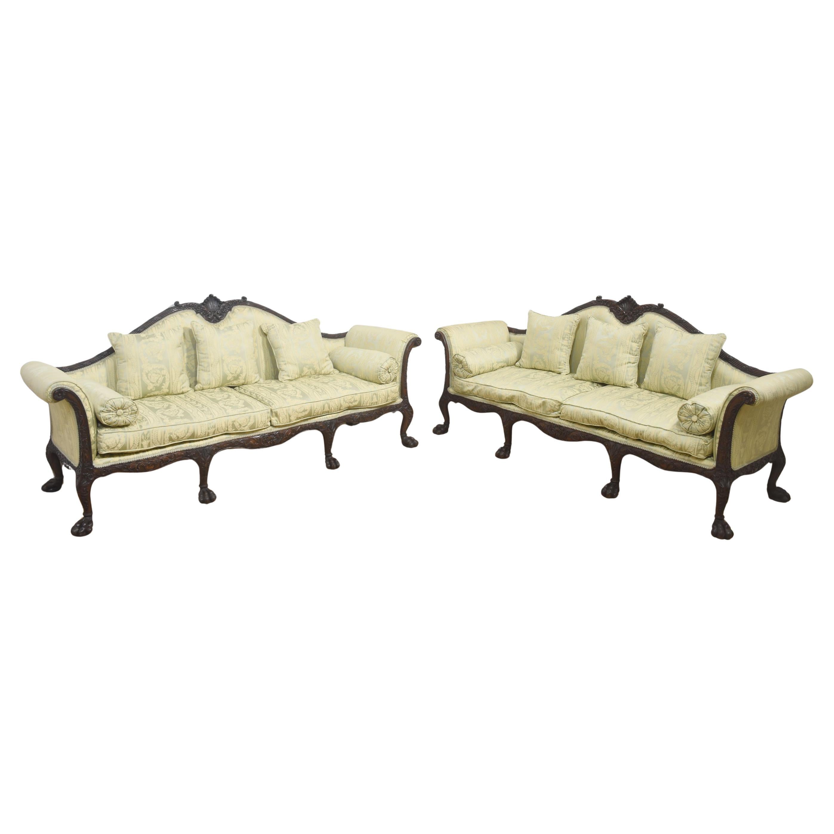 Pair of Chippendale revival settees For Sale