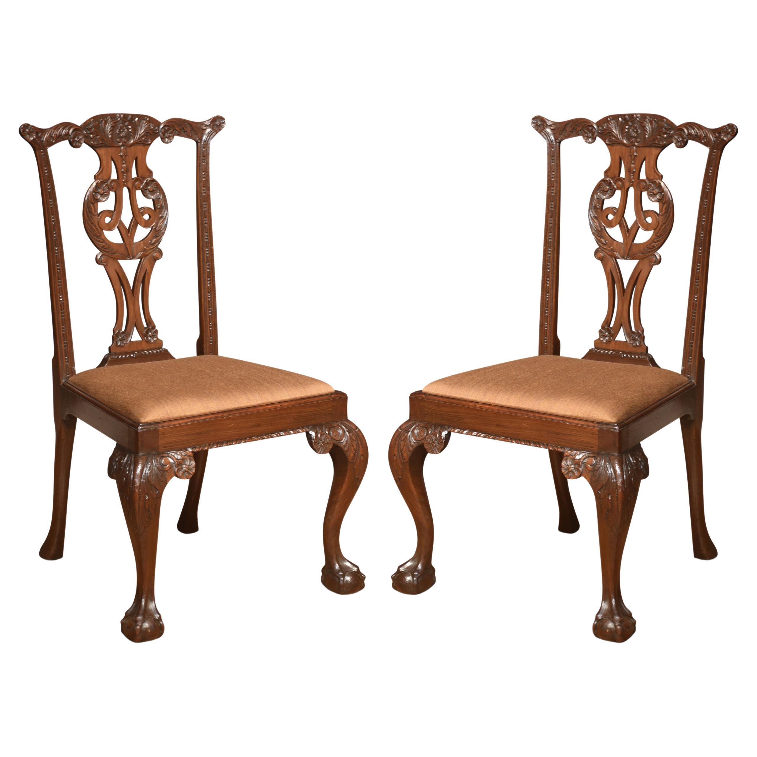Pair of Chippendale Revival Side Chairs For Sale