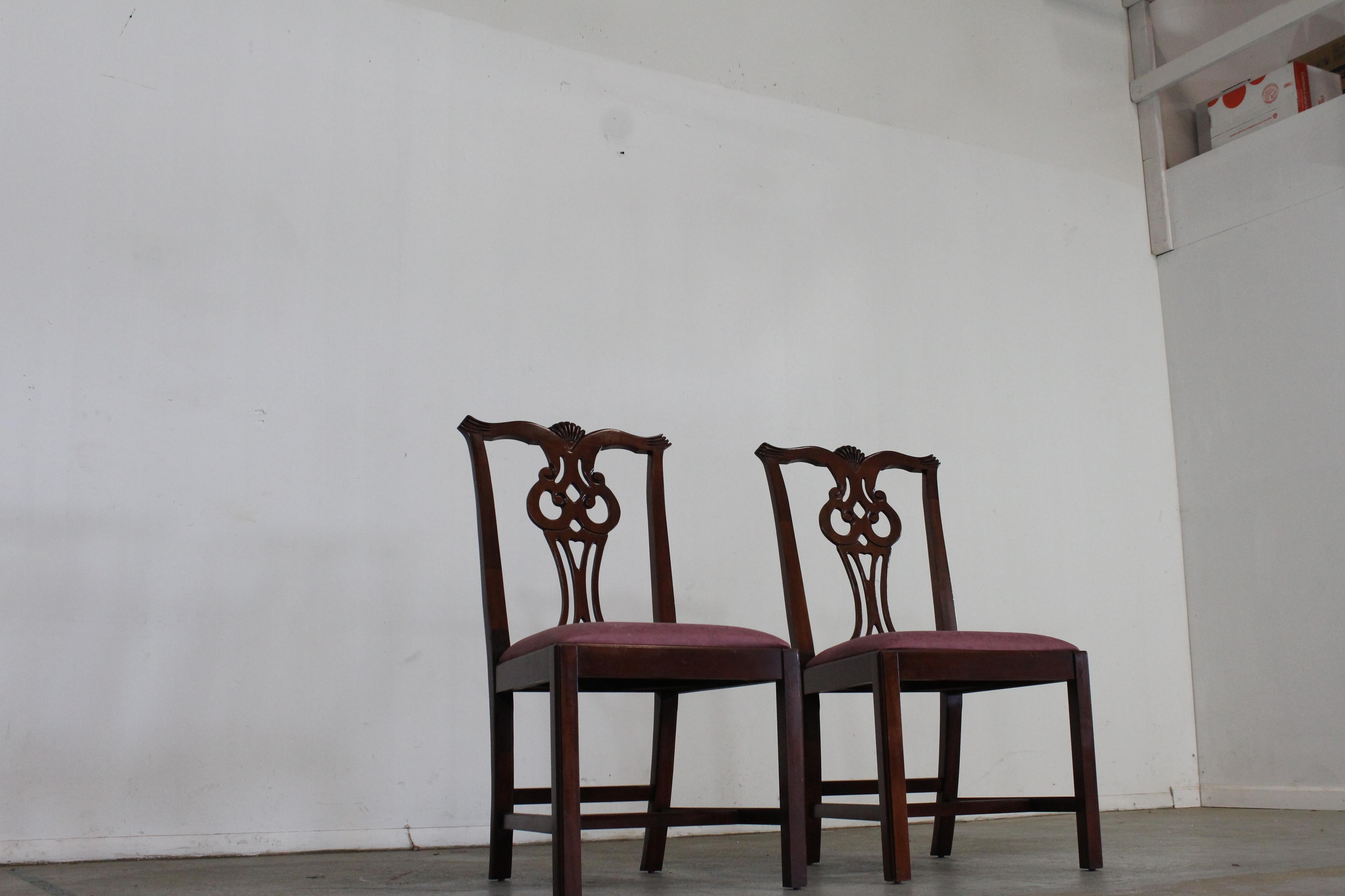 American Pair of Chippendale Solid Mahogany Dining Side Chairs by Century