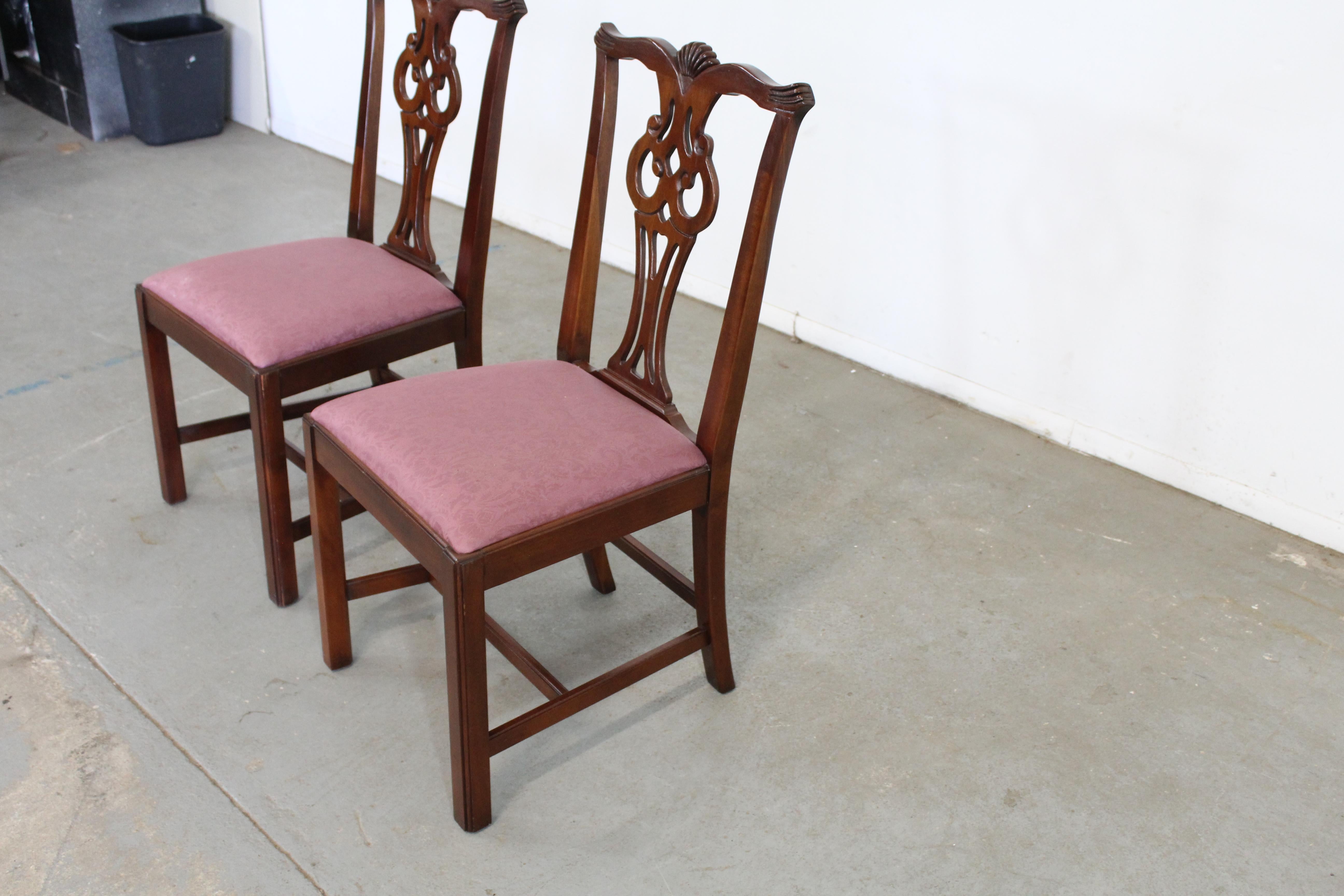 Pair of Chippendale Solid Mahogany Dining Side Chairs by Century In Good Condition In Wilmington, DE