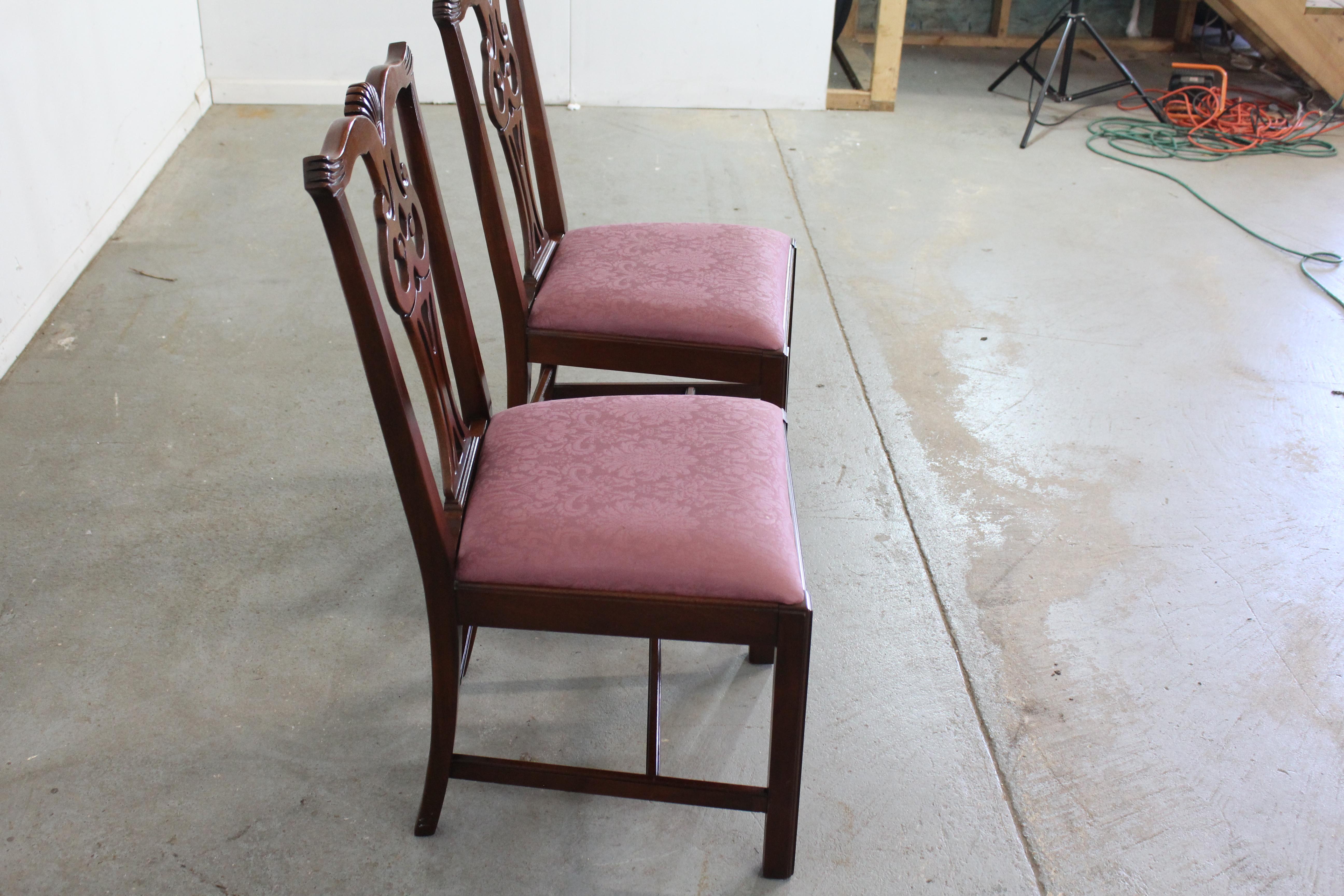 Late 20th Century Pair of Chippendale Solid Mahogany Dining Side Chairs by Century