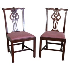 Pair of Chippendale Solid Mahogany Dining Side Chairs by Century
