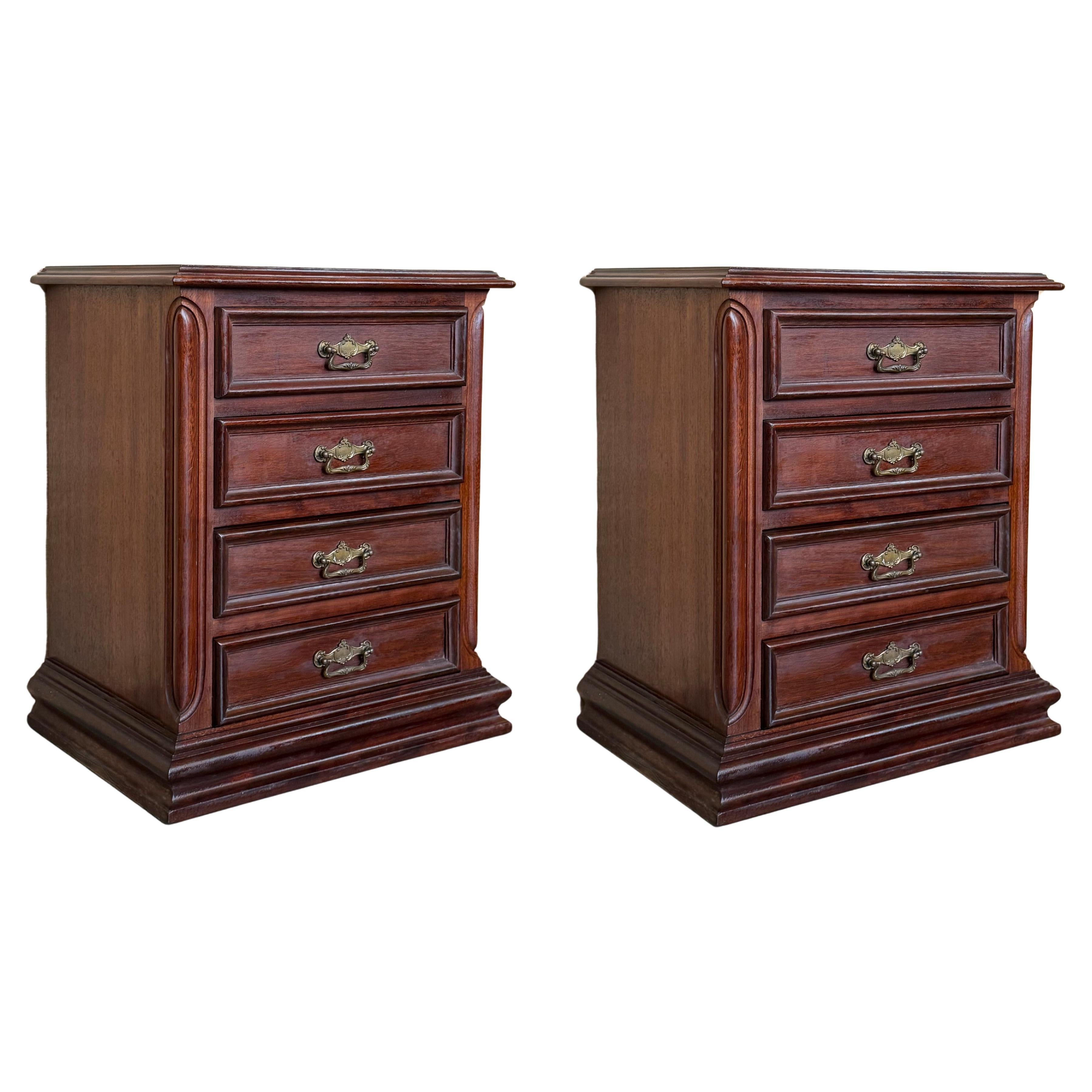 Pair of Chippendale Solid Walnut Small Chest of Drawers or Nightstands For Sale
