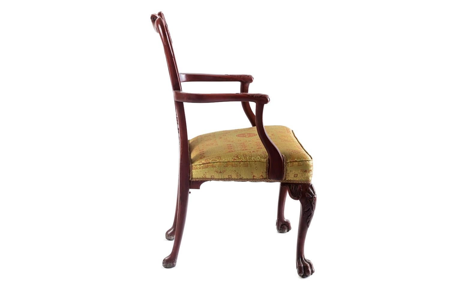 Laccato Coppia di poltrone in stile Chippendale in legno laccato rosso, circa 1880 in vendita