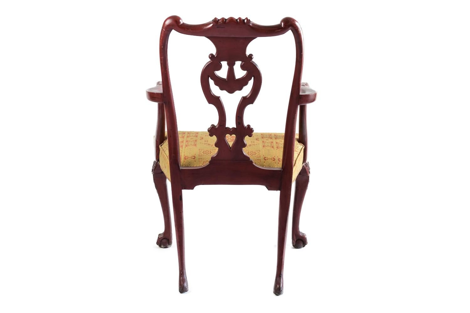 Coppia di poltrone in stile Chippendale in legno laccato rosso, circa 1880 In condizioni buone in vendita a Saint-Ouen, FR
