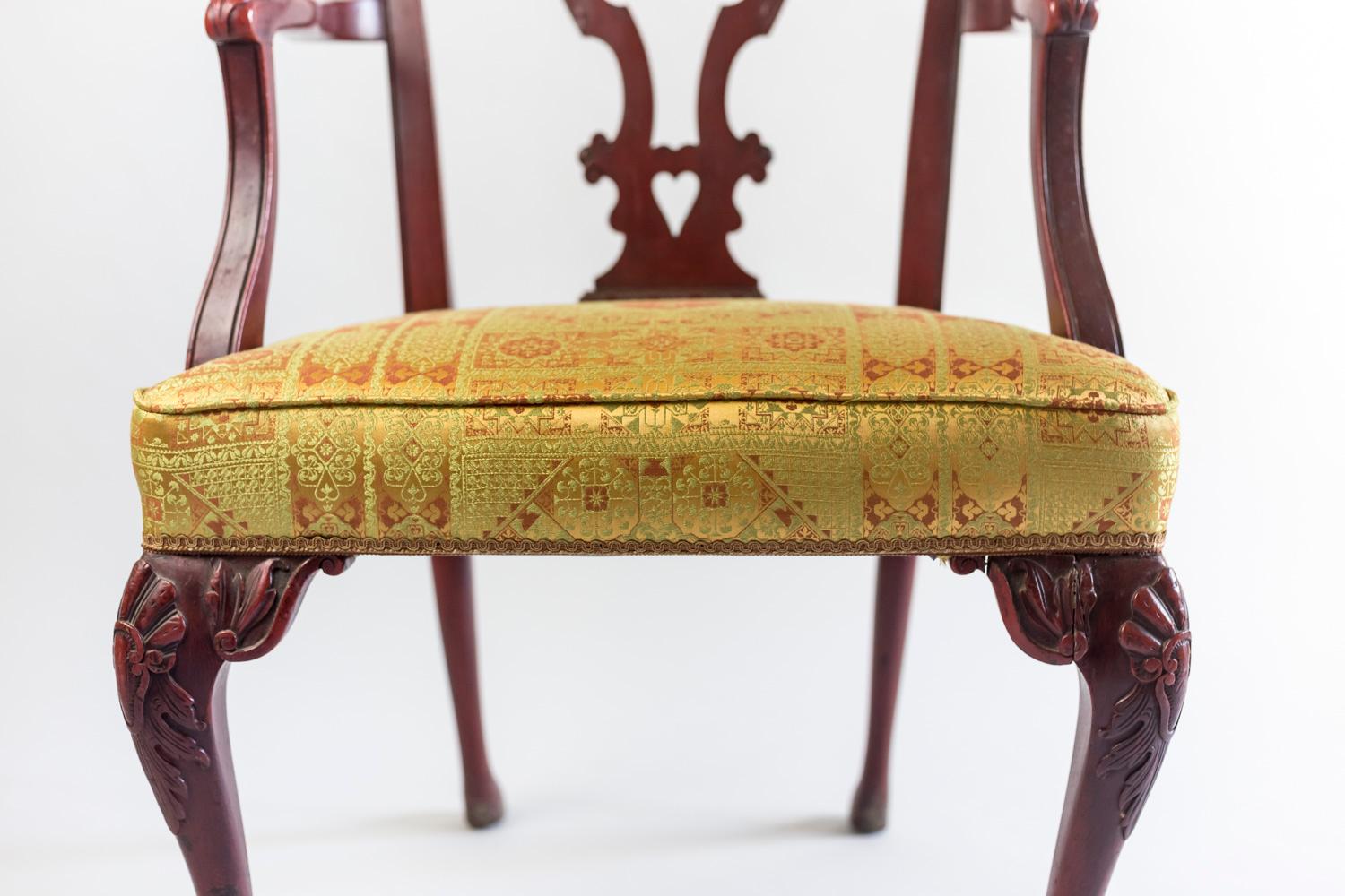 Pair of Chippendale Style Armchairs in Red Lacquered Wood, circa 1880 For Sale 3