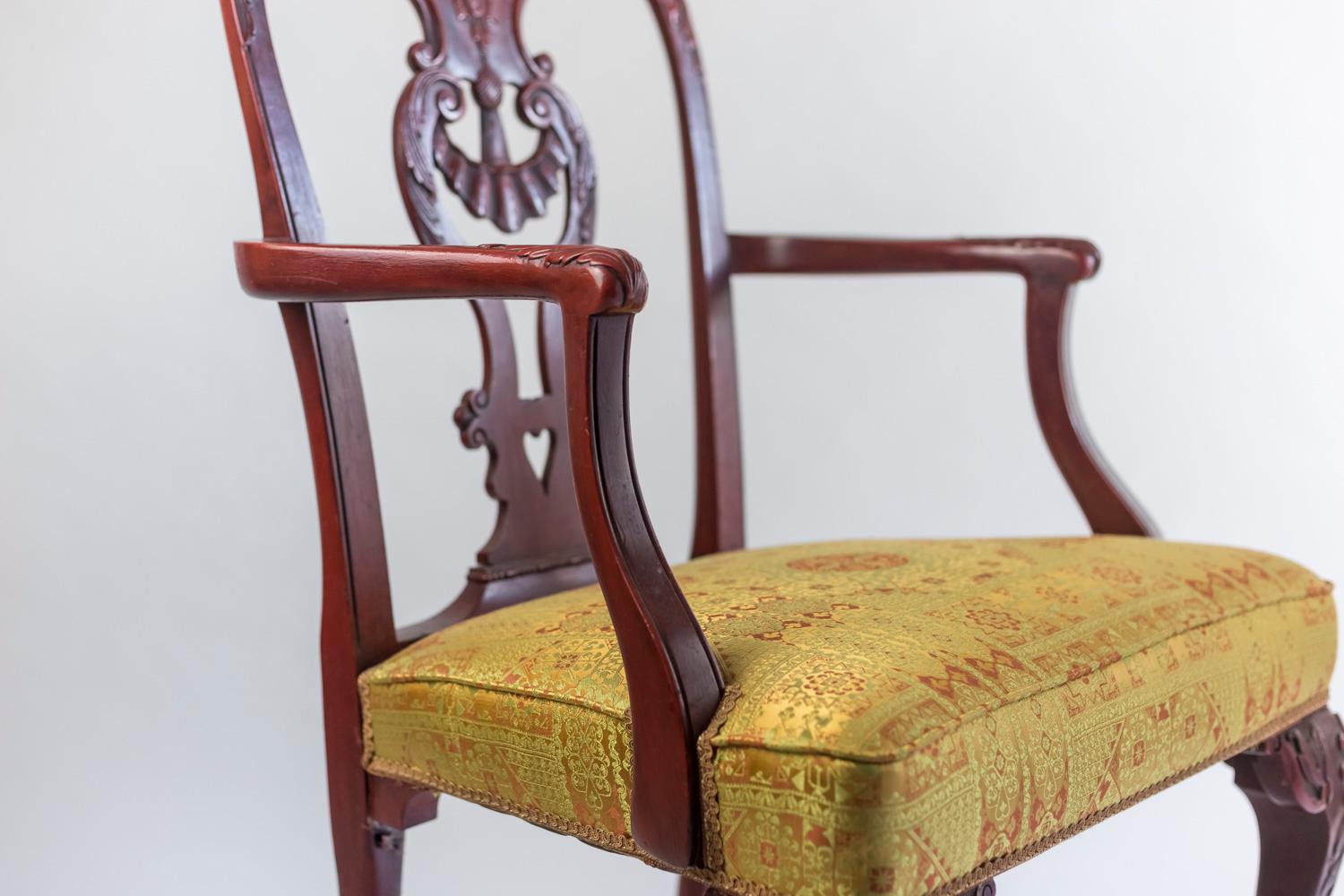 Pair of Chippendale Style Armchairs in Red Lacquered Wood, circa 1880 For Sale 4