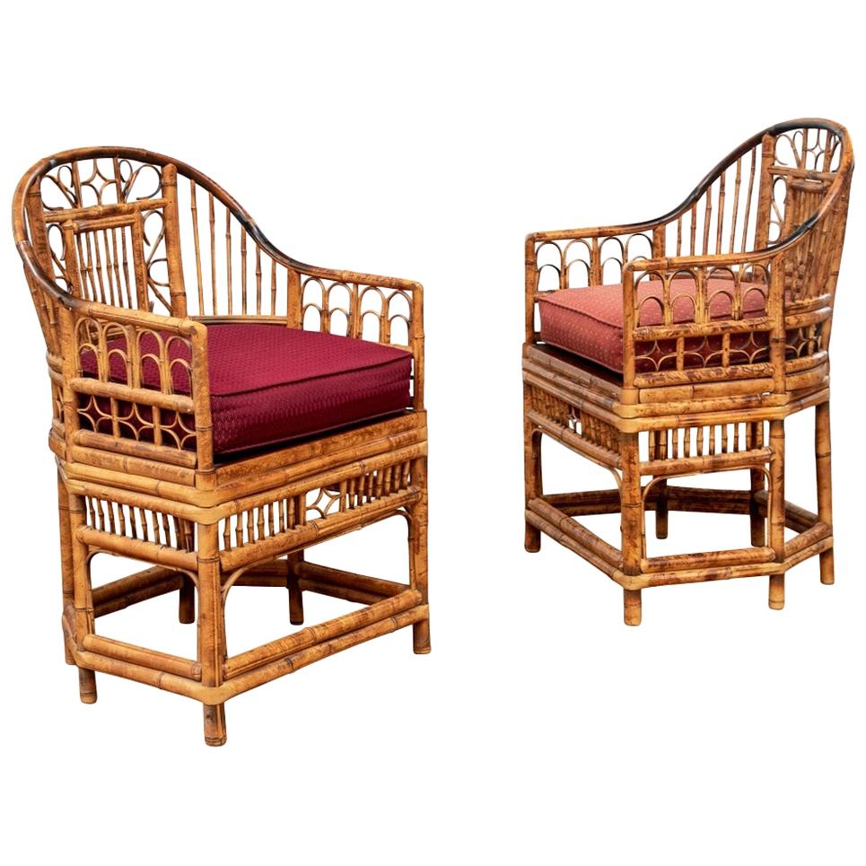 Pair of Chippendale Style Bamboo Club Chairs