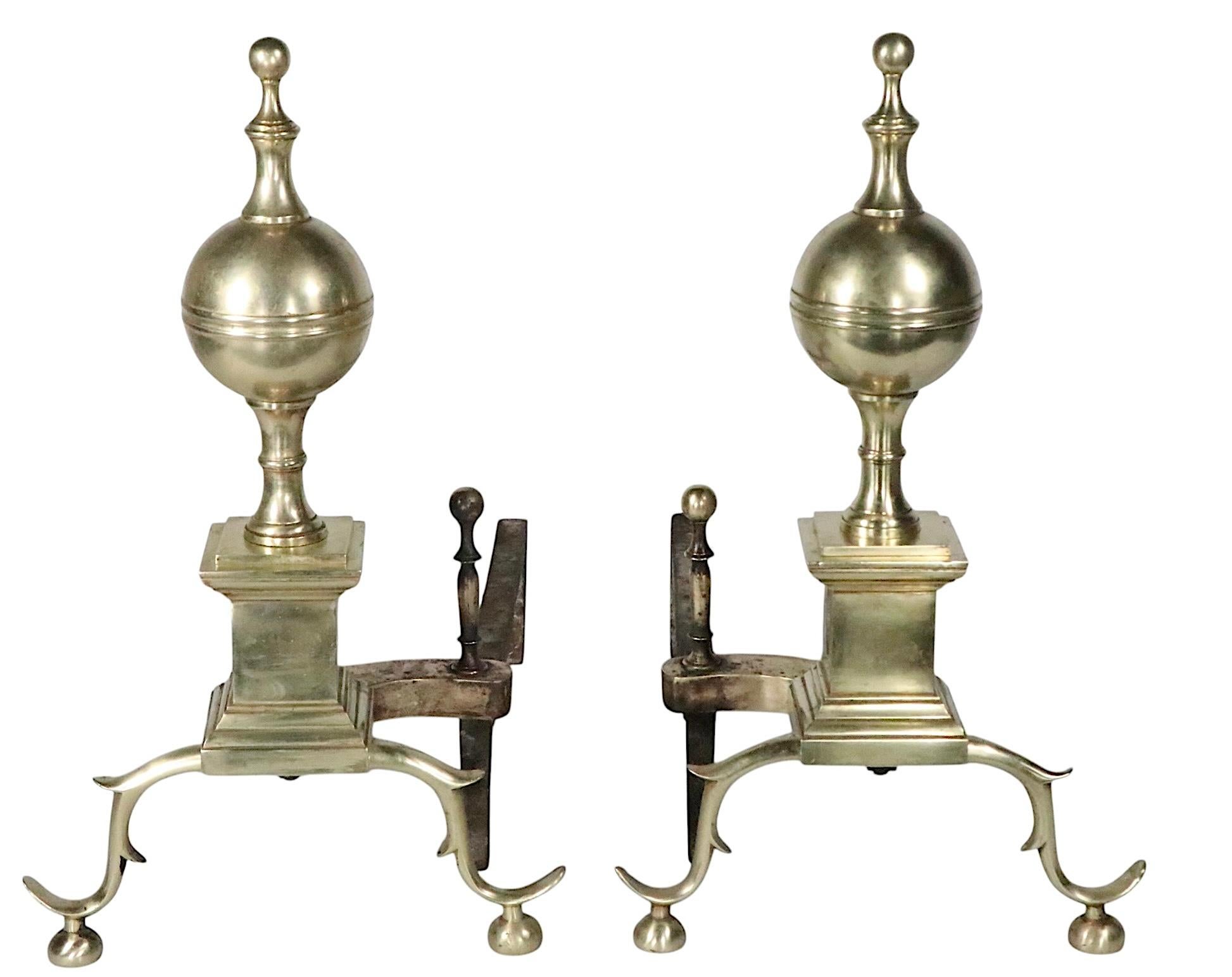 Paar Messing-Andirons im Chippendale-Stil, 1900/1930er Jahre im Angebot 5