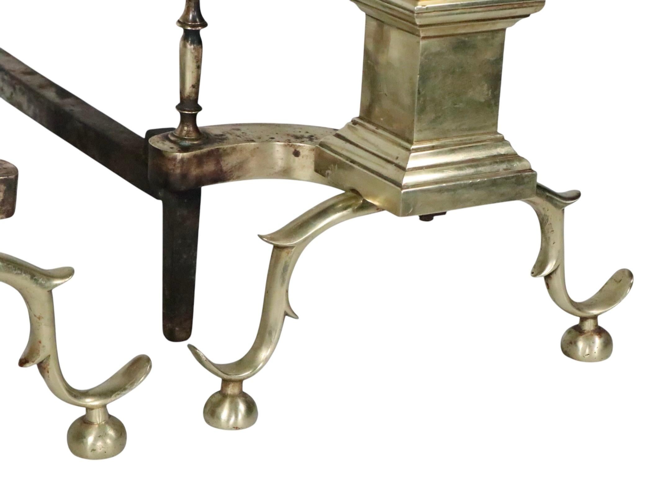 Paar Messing-Andirons im Chippendale-Stil, 1900/1930er Jahre im Angebot 12