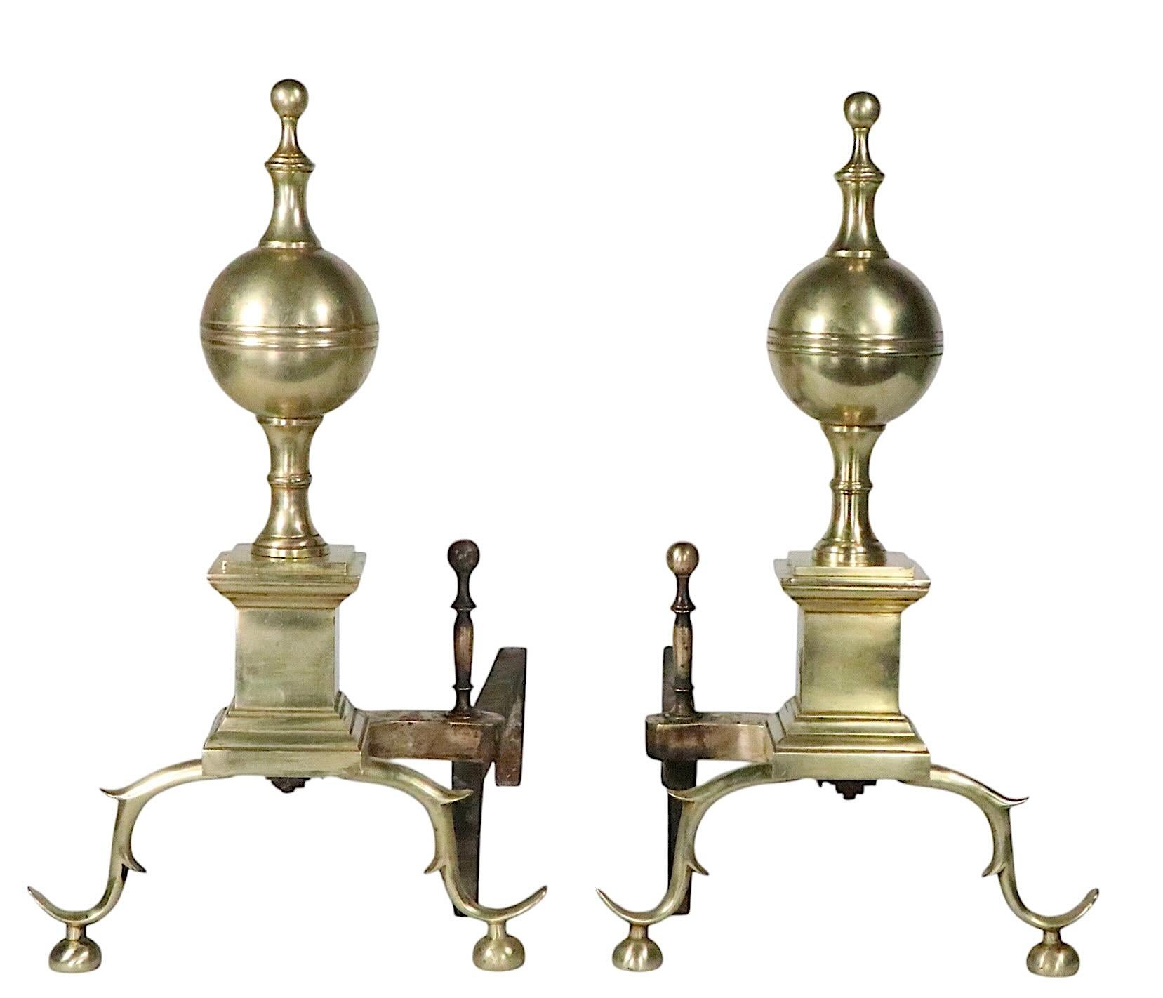Paar Messing-Andirons im Chippendale-Stil, 1900/1930er Jahre im Angebot 2