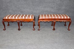 Pair of Chippendale Style Carved Mahogany Ball and Claw Foot Benches