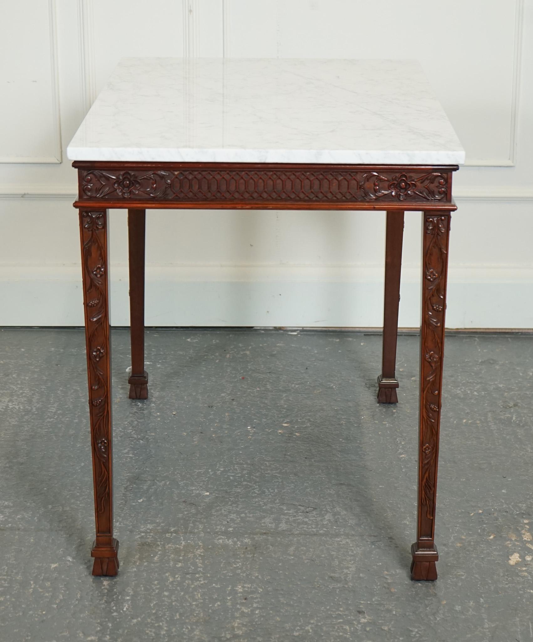 Carrara Marble PAiR OF CHIPPENDALE STYLE CONSOLE TABLES WITH NEW WHITE CARRARA MARBLE TOPS For Sale