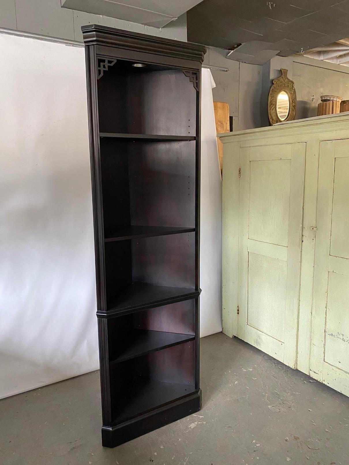 Wood Pair of Chippendale Style Five-Shelf Corner Cupboards