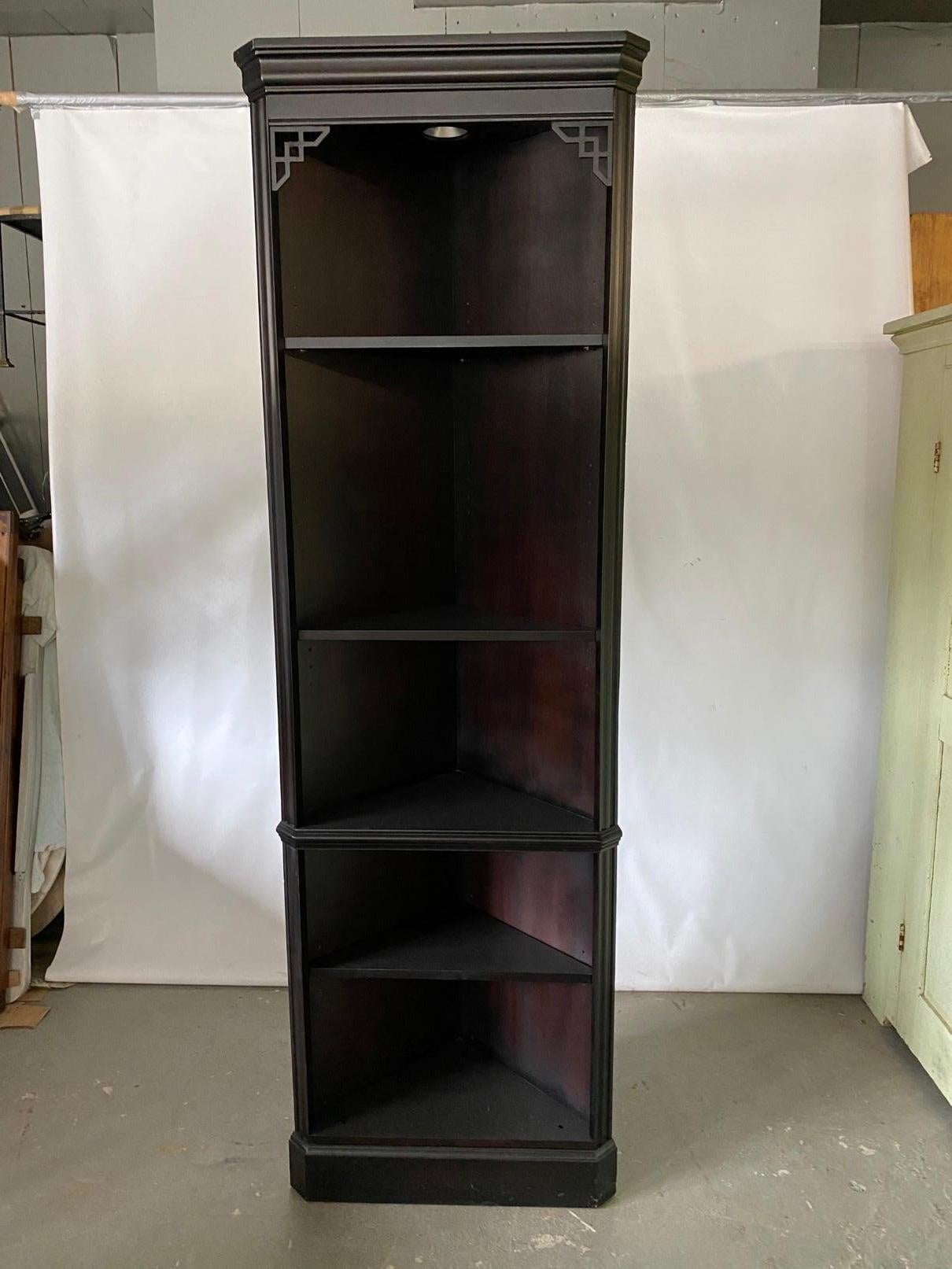 Chinese Chippendale Pair of Chippendale Style Five-Shelf Corner Cupboards