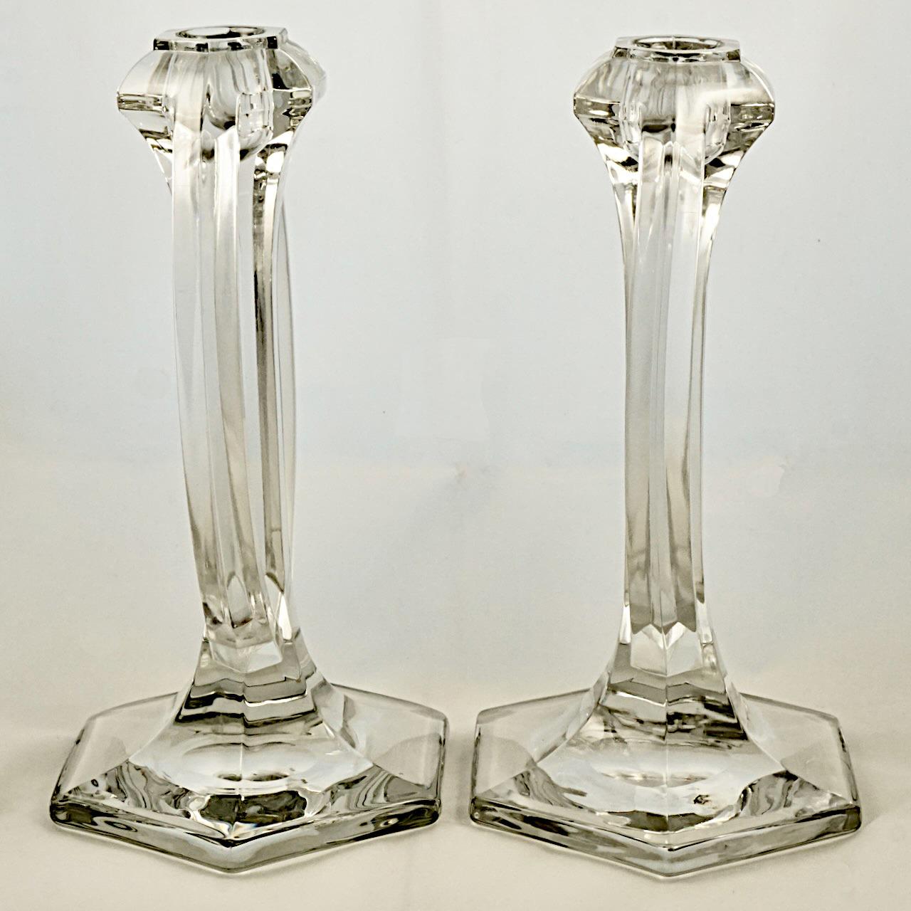 Early 20th Century Pair of Chippendale Style Glass Candlesticks, Circa 1920s For Sale