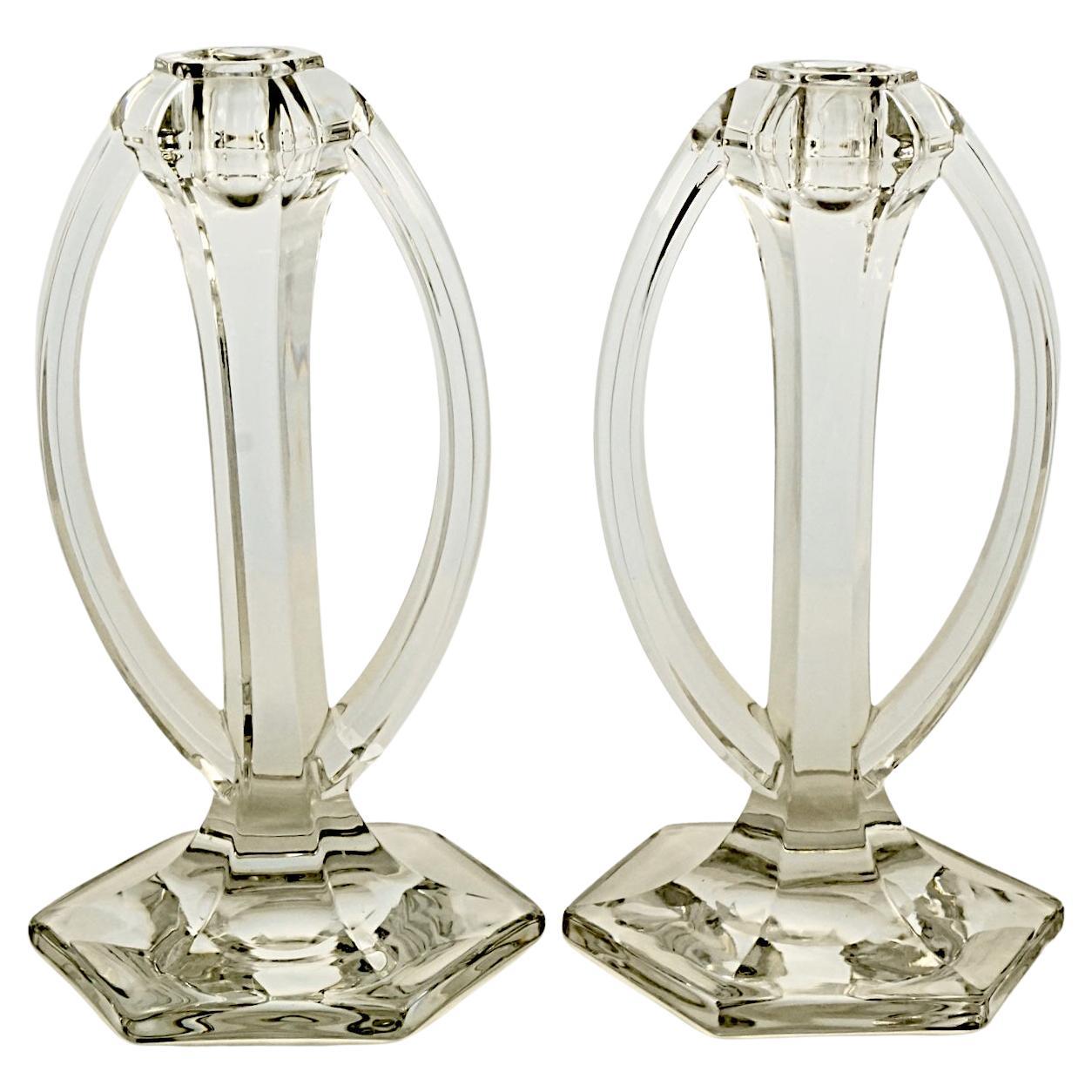 Pair of Chippendale Style Glass Candlesticks, Circa 1920s