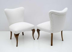 Pair of Chippendale Style Italian Boucle Small Armchairs, 1940s