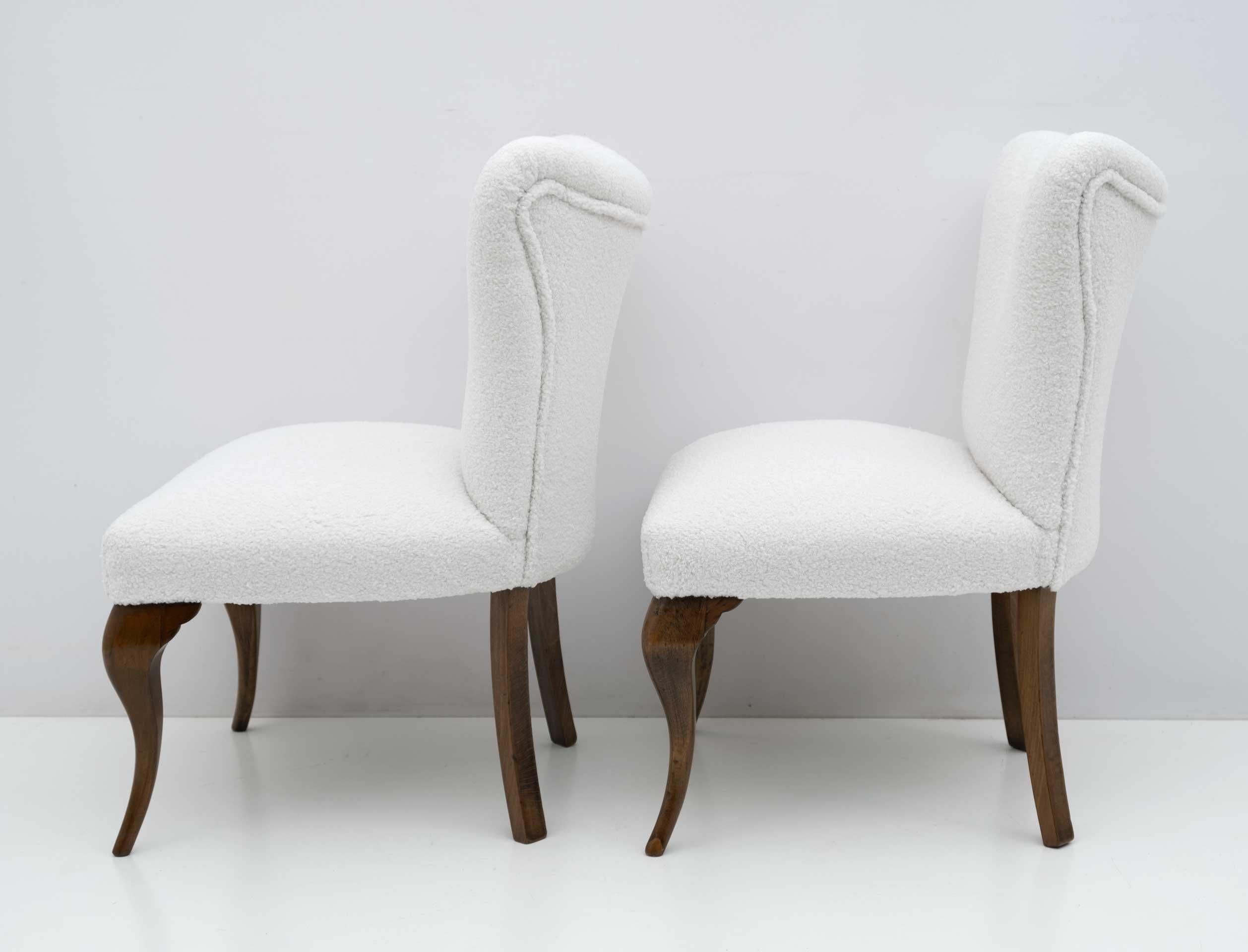 Bouclé Pair of Chippendale Style Italian Boucle Small Armchairs, 1940s For Sale