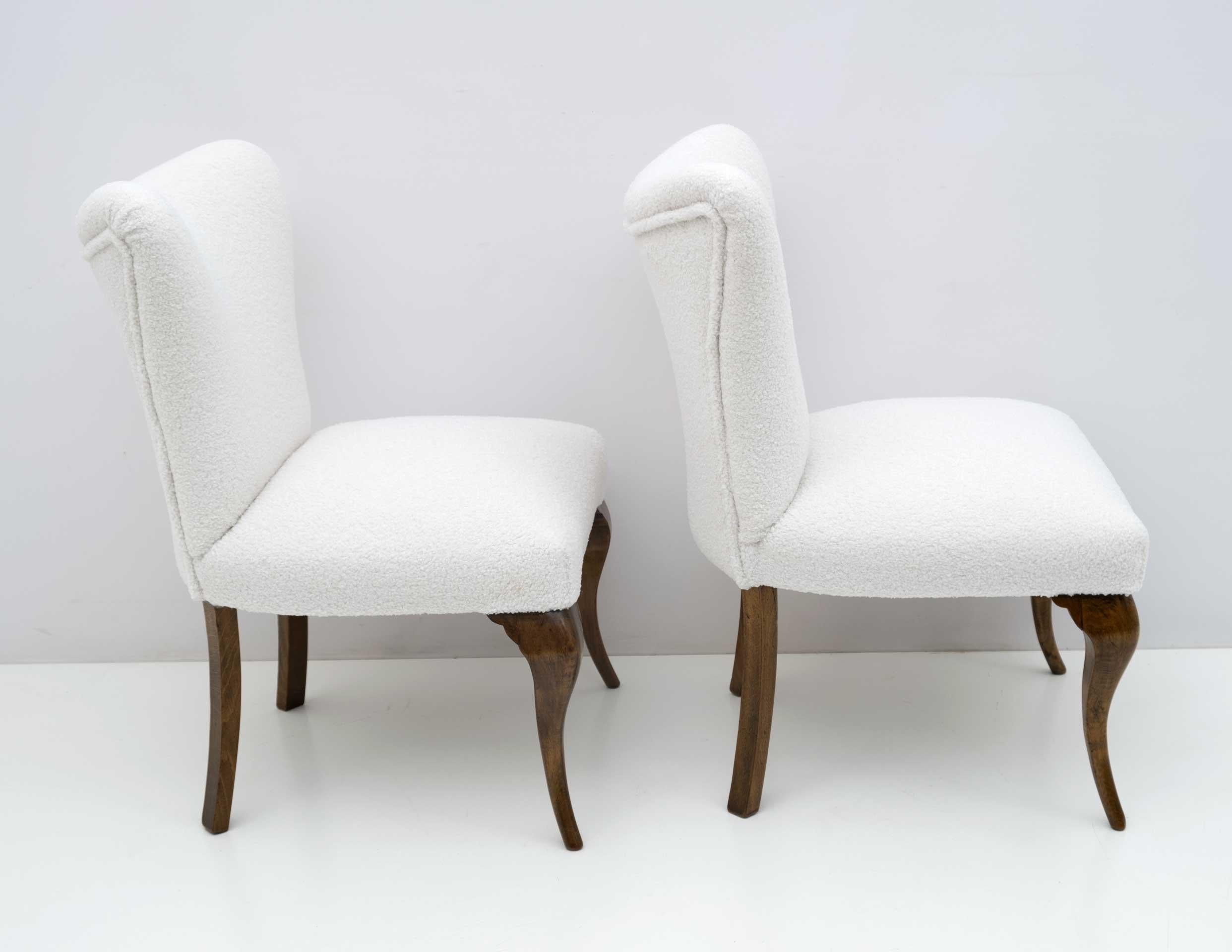 Pair of Chippendale Style Italian Boucle Small Armchairs, 1940s For Sale 2