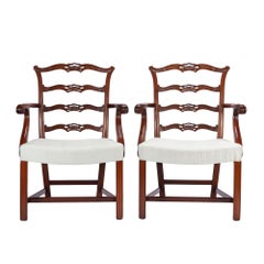 Pair of Chippendale style ladder back arm chairs, c. 1930-40