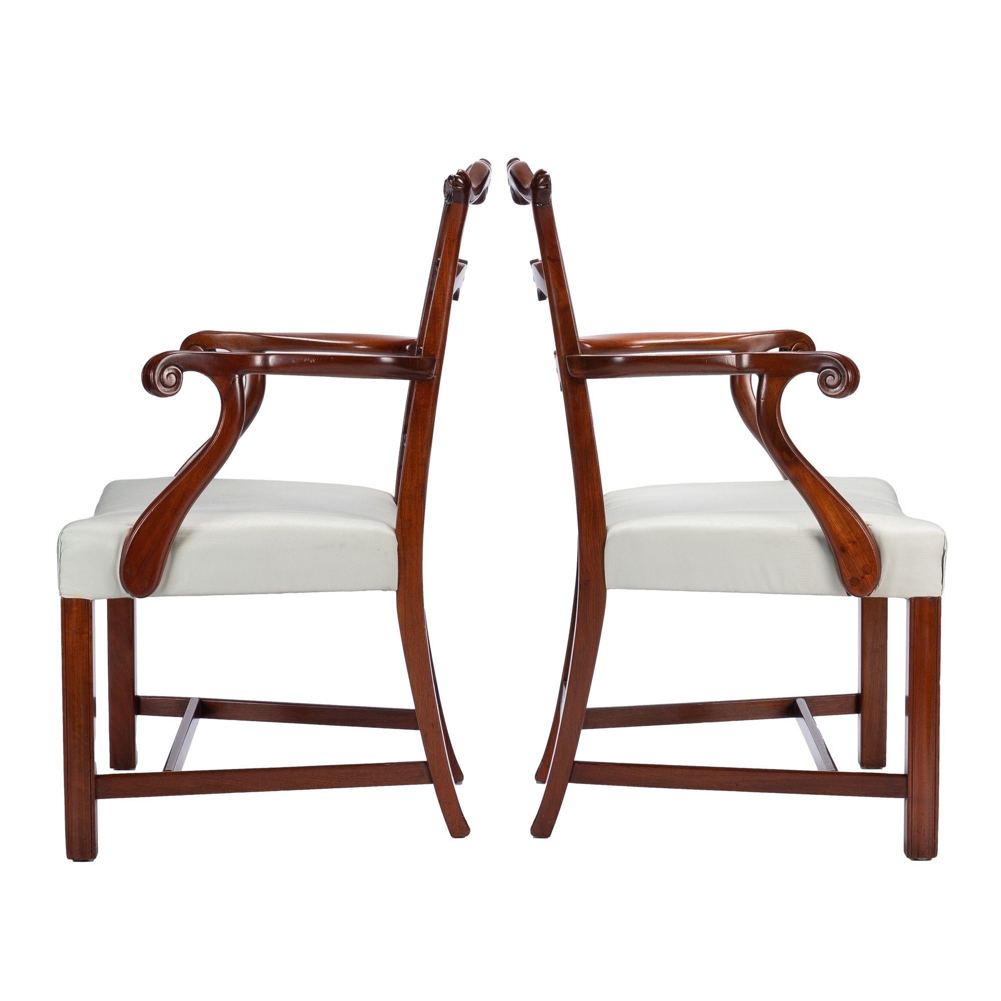 Pair of Chippendale style ladder back arm chairs, c. 1930-40 For Sale 1