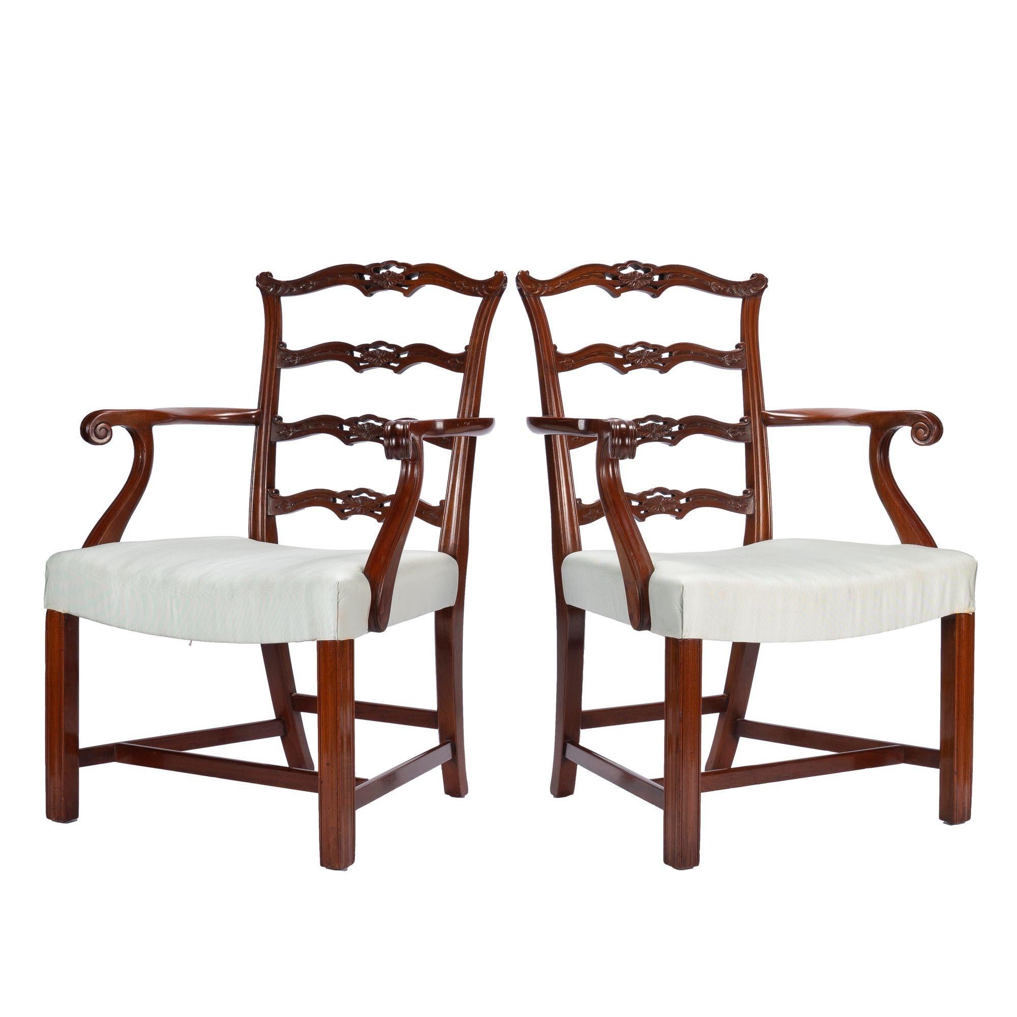 Pair of Chippendale style ladder back arm chairs, c. 1930-40 For Sale 2