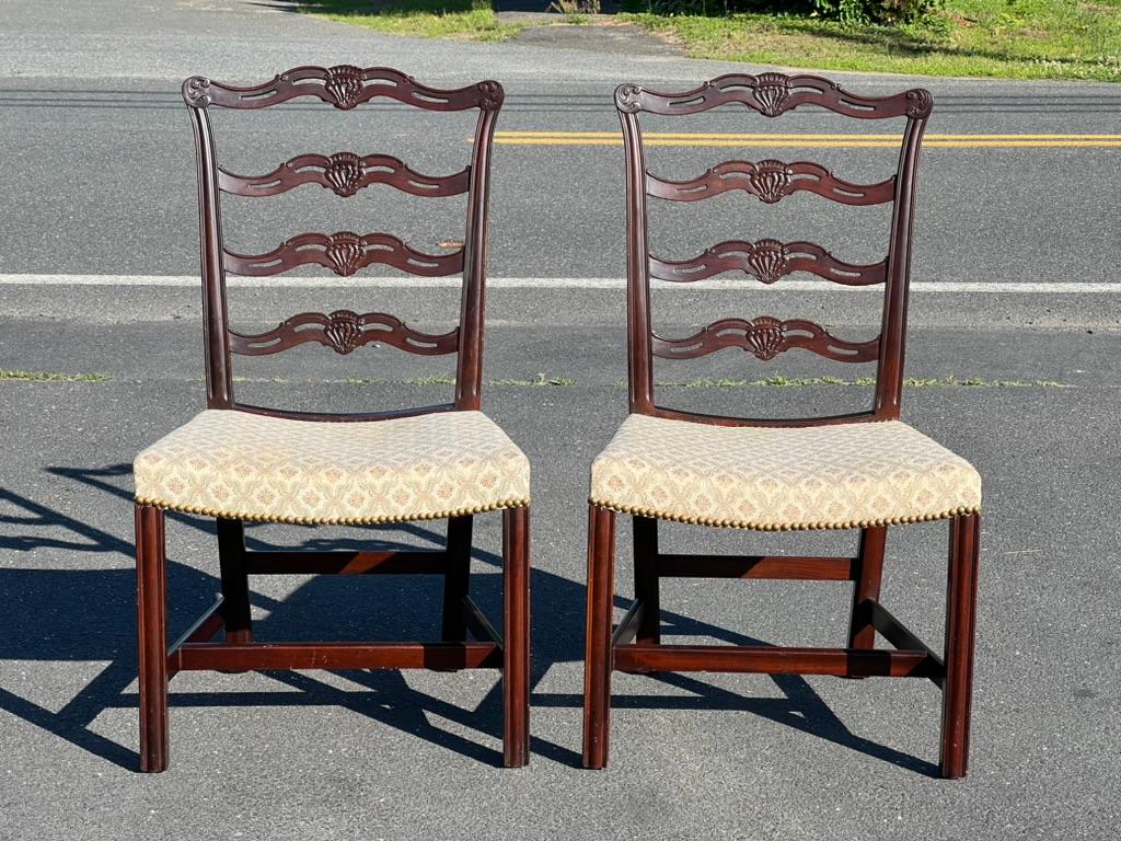 American Pair of Chippendale Style Ribbon Back Chairs with Curved Seats For Sale