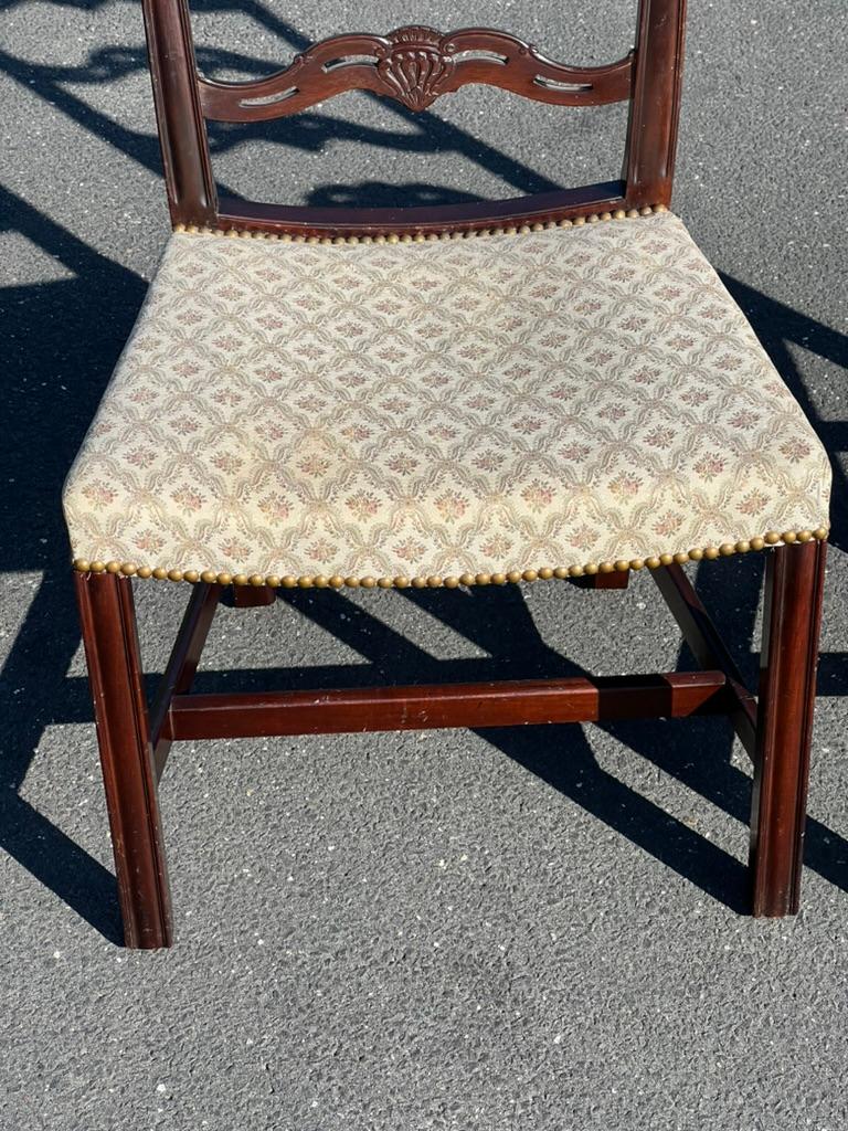 Mahogany Pair of Chippendale Style Ribbon Back Chairs with Curved Seats For Sale