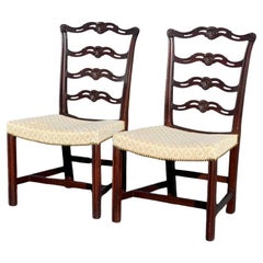 Pair of Chippendale Style Ribbon Back Chairs with Curved Seats