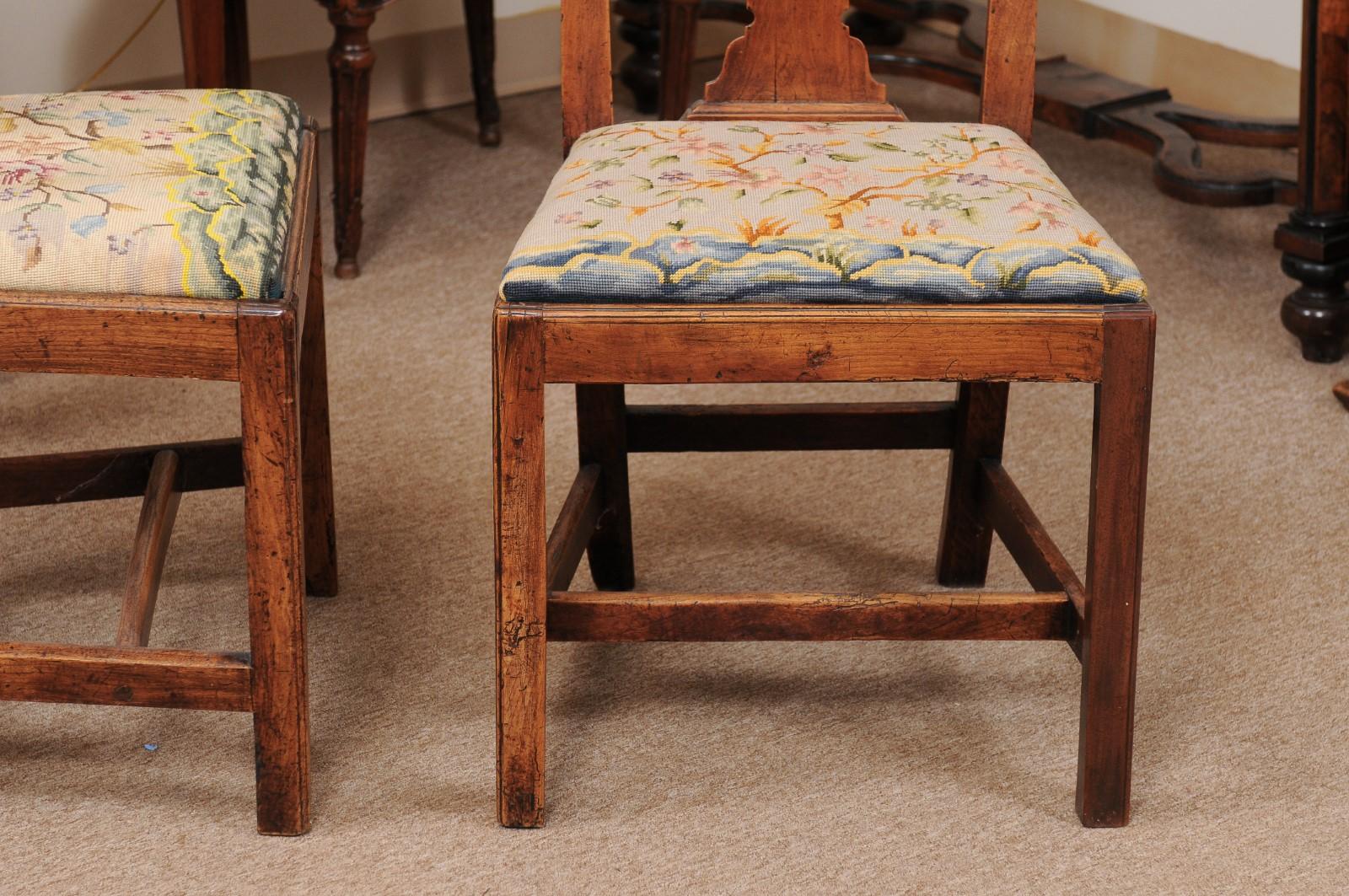 19th Century Pair of Chippendale Style Side Chairs in Elm with Needlepoint Slip Seats, 19th C For Sale