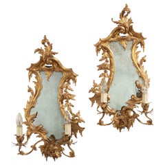 Vintage Pair of Chippendale Style Wall Bracket Mirrored Girandoles