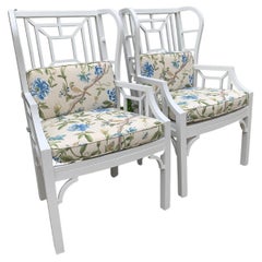Pair of Chippendale Style Wingback Chairs in Aluminum with Custom Cushions