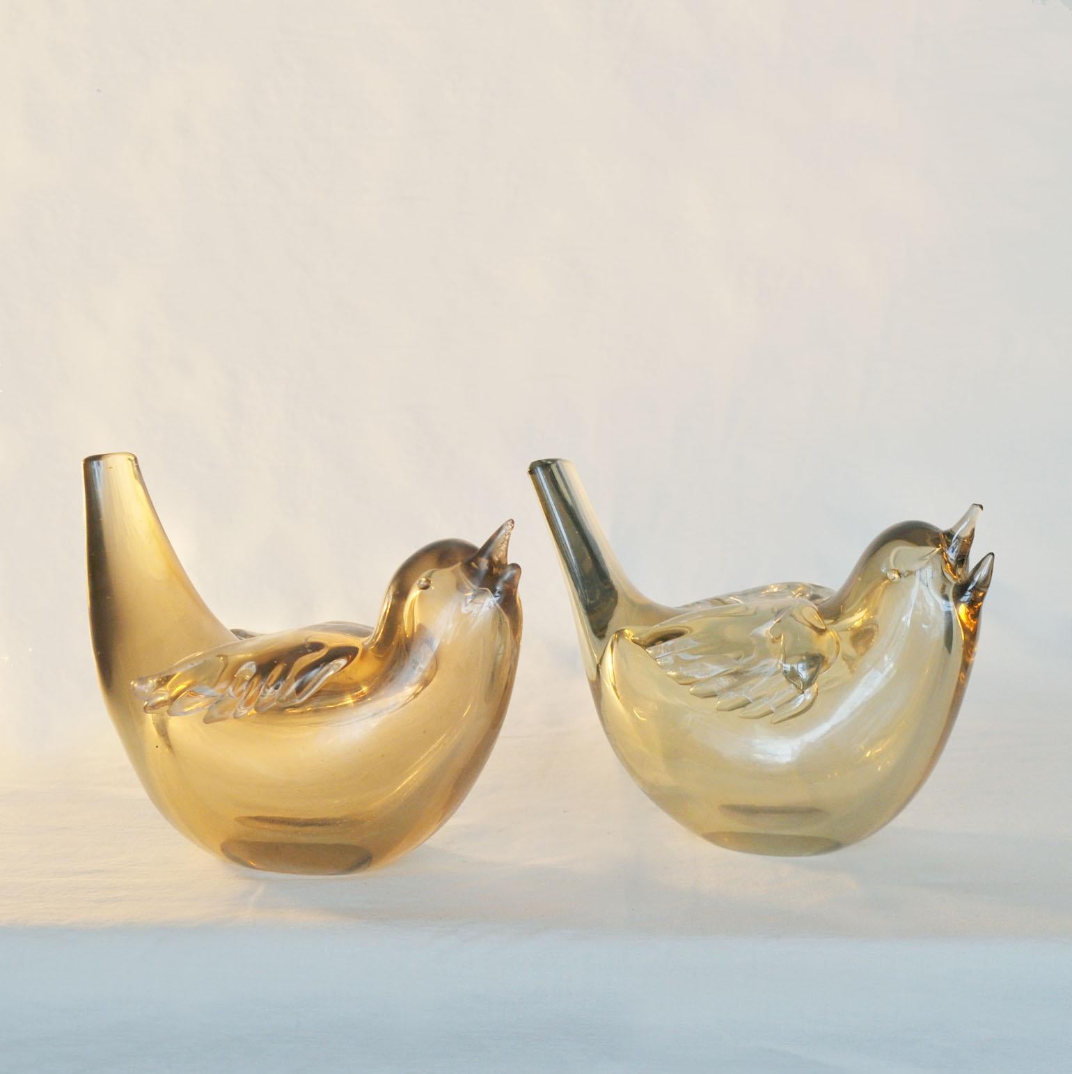 Pair of Birds Sculpture Hand Blown Glass by Tyra Lundgren for Paolo Venini  1940 4