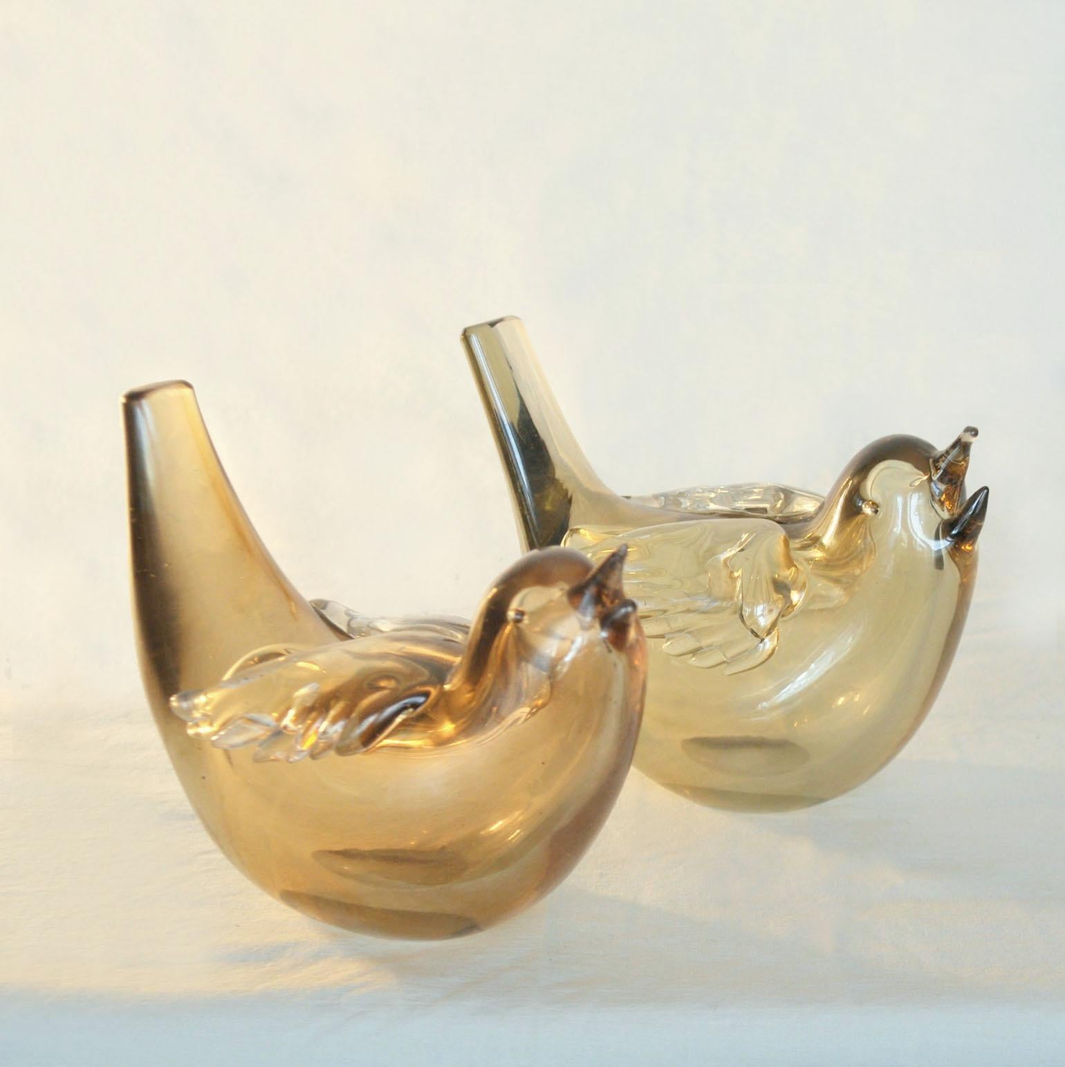 Pair of Birds Sculpture Hand Blown Glass by Tyra Lundgren for Paolo Venini  1940 In Excellent Condition In London, GB