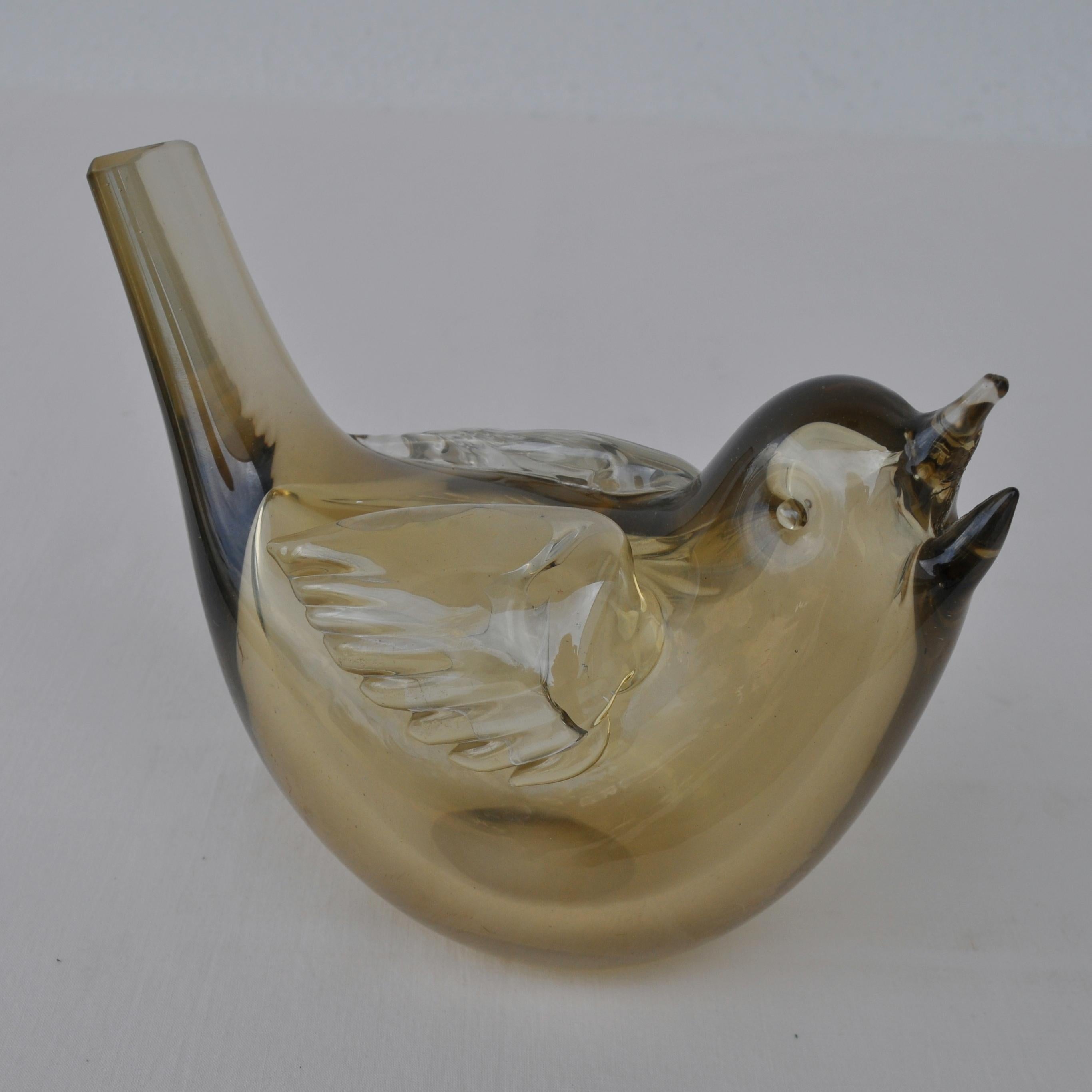 Blown Glass Pair of Chirping Birds, Hand Blown Iridescent Gold Crystal Glass by Paolo Venini